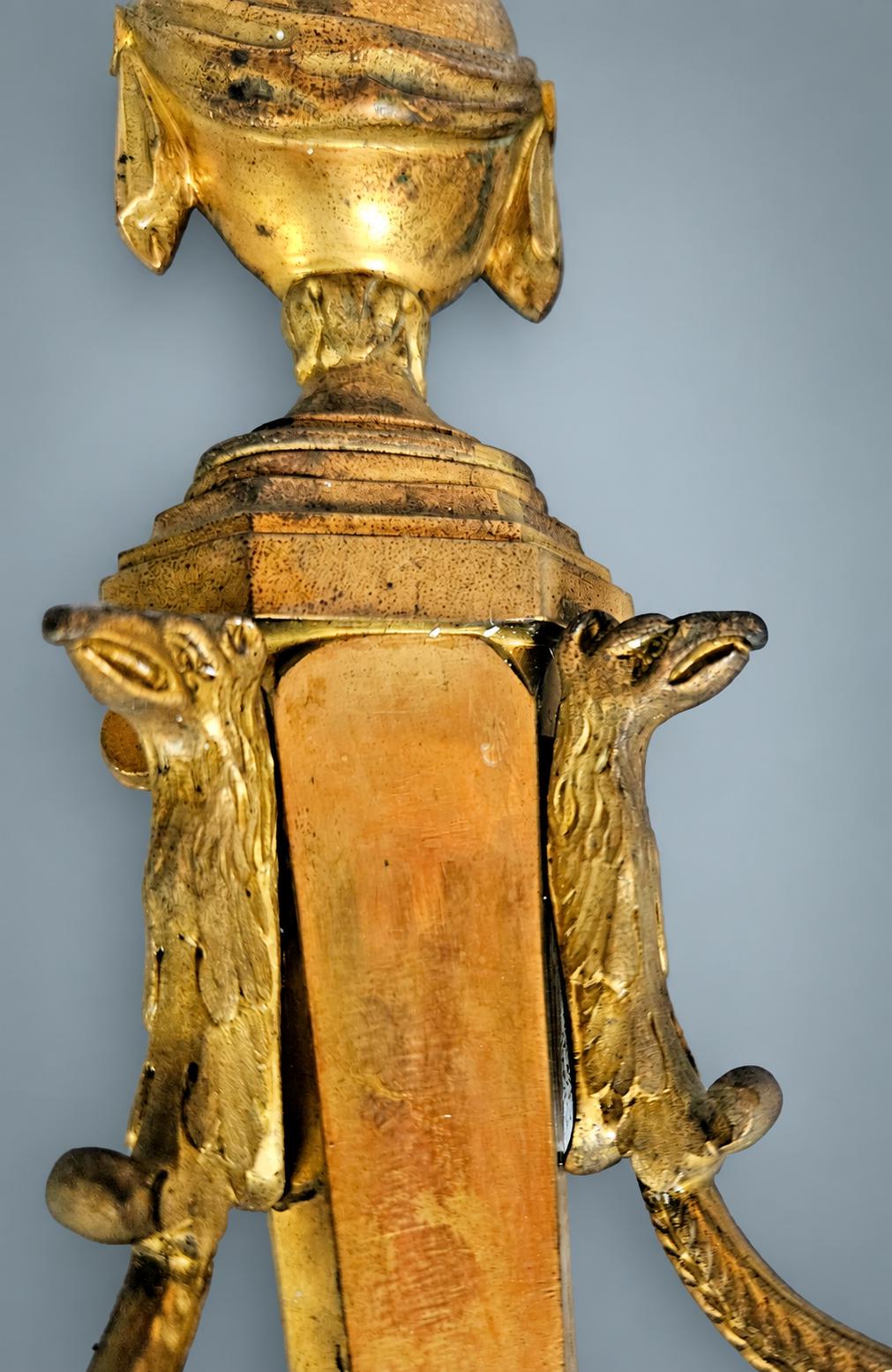 Pair of Antique French Gilt Bronze Candle Wall Sconces, Empire Flambeau Two-Arm — France, Early 19th Century