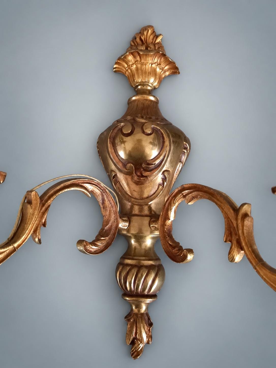 Pair of French Gilt Bronze Two-Arm Wall Sconces, Louis XV Rocaille Style — France, Early 20th Century
