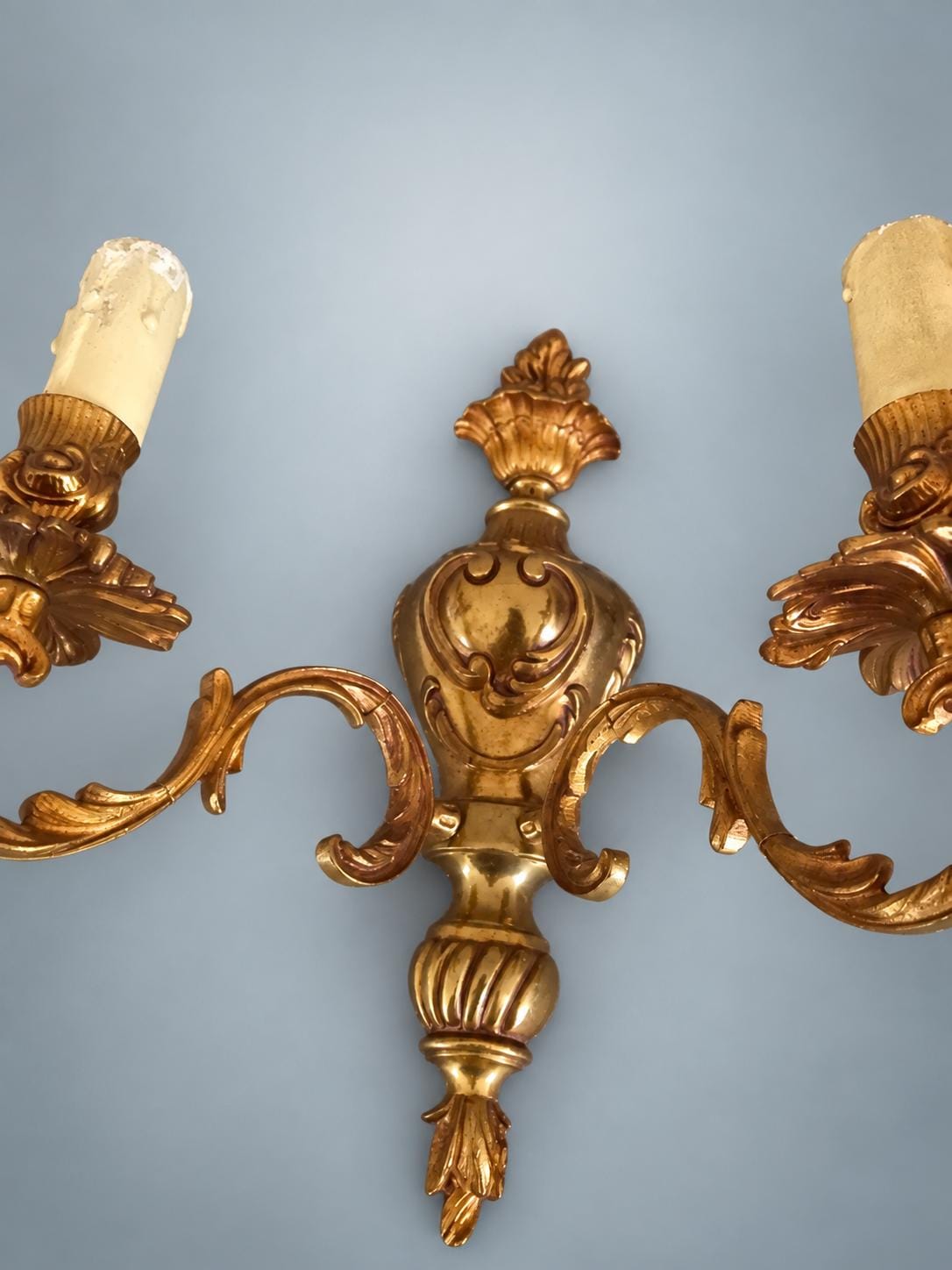 Pair of French Gilt Bronze Two-Arm Wall Sconces, Louis XV Rocaille Style — France, Early 20th Century