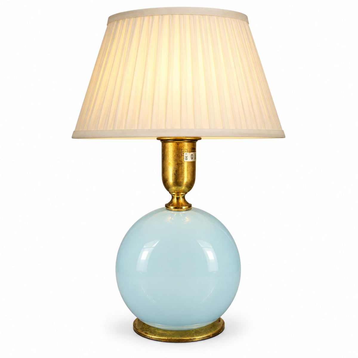 Italian Table Lamp, Zonca Blue Opaline Glass Globe Lamp — Italy, 1960s, Marked