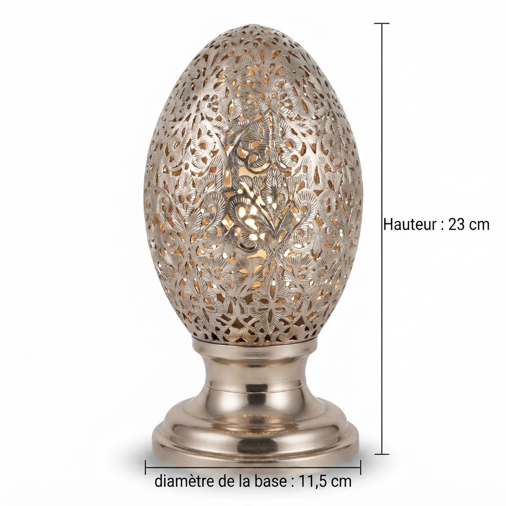 Hand-Pierced Moroccan Egg Lamp, Engraved Foliage Metal Lantern 20th Century