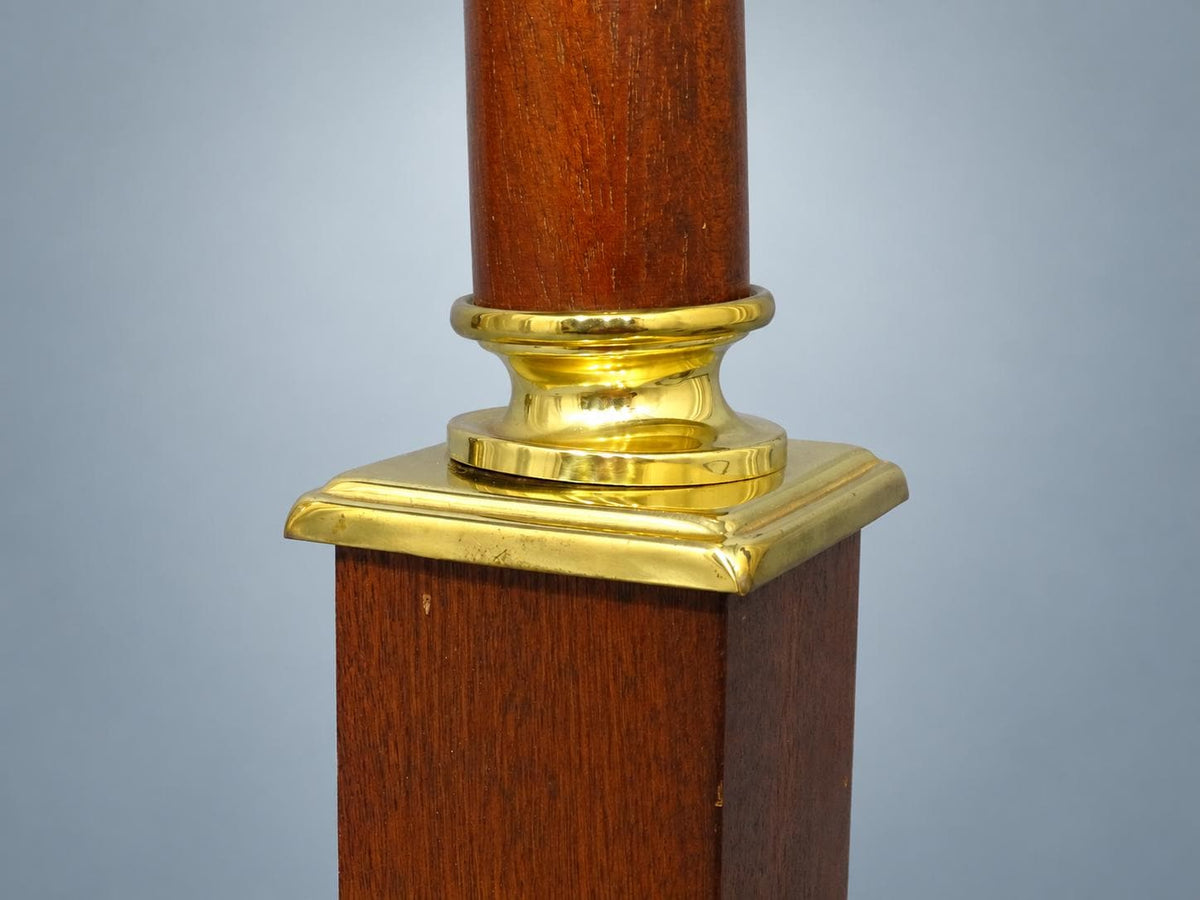 Vintage Brass and Wood Column Table Lamp, Art Deco Style — Europe, Mid-20th Century