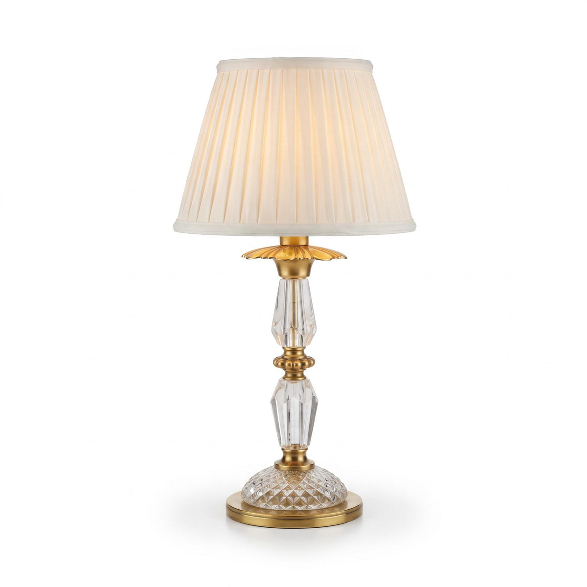 Antique French Table Lamp Base, Faceted Crystal and Gilt Brass, Flower Collar — France, Early 20th Century