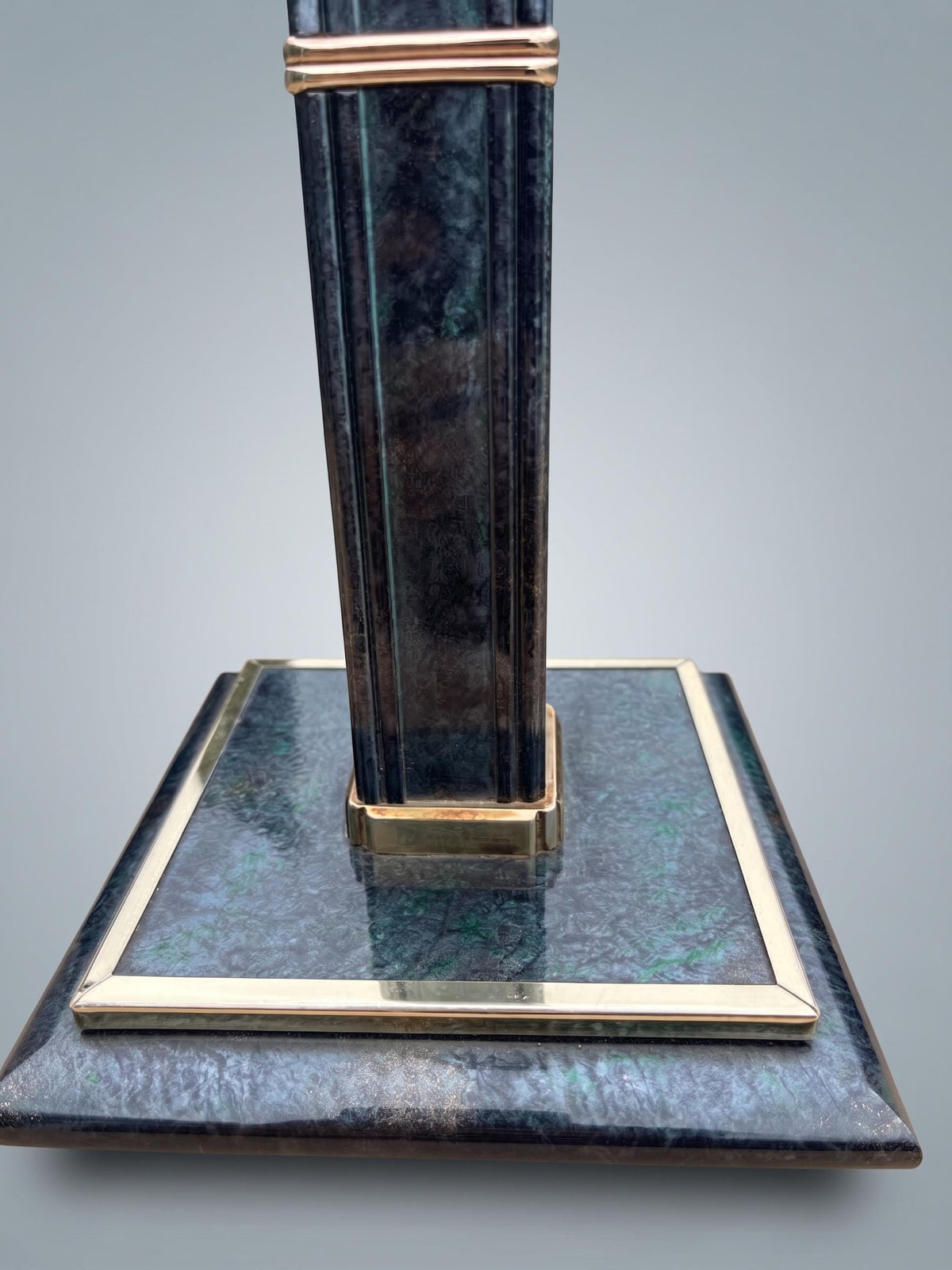 Vintage Table Lamp, Robert de Schuytener, Black Column with Gilt Brass — Belgium, circa 1970