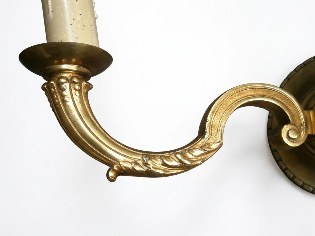 Pair of French Gilt Bronze Double Arm Wall Sconces, Mid-Century — France, circa 1950