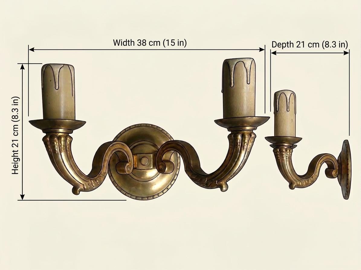 Pair of French Gilt Bronze Double Arm Wall Sconces, Mid-Century — France, circa 1950
