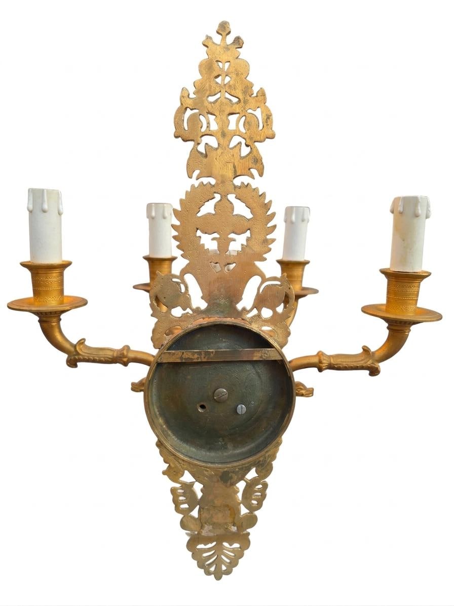 Pair of Antique French Five-Arm Bronze Wall Sconces, Lion Mask Empire Style — France, Early 20th Century