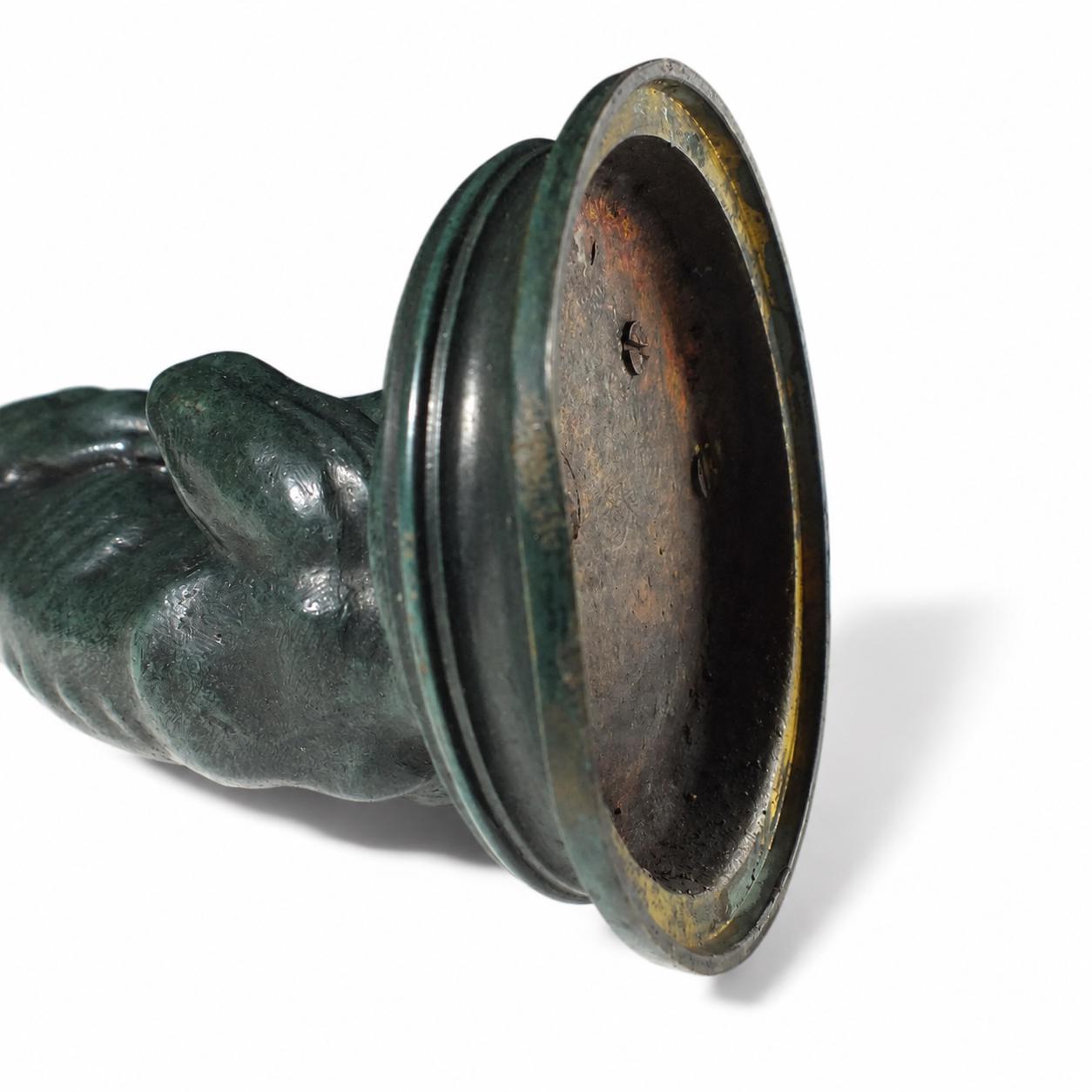 Antique Bronze Sitting Dog Sculpture, Signed Barye, Green Patina — French, Late 19th Early 20th Century