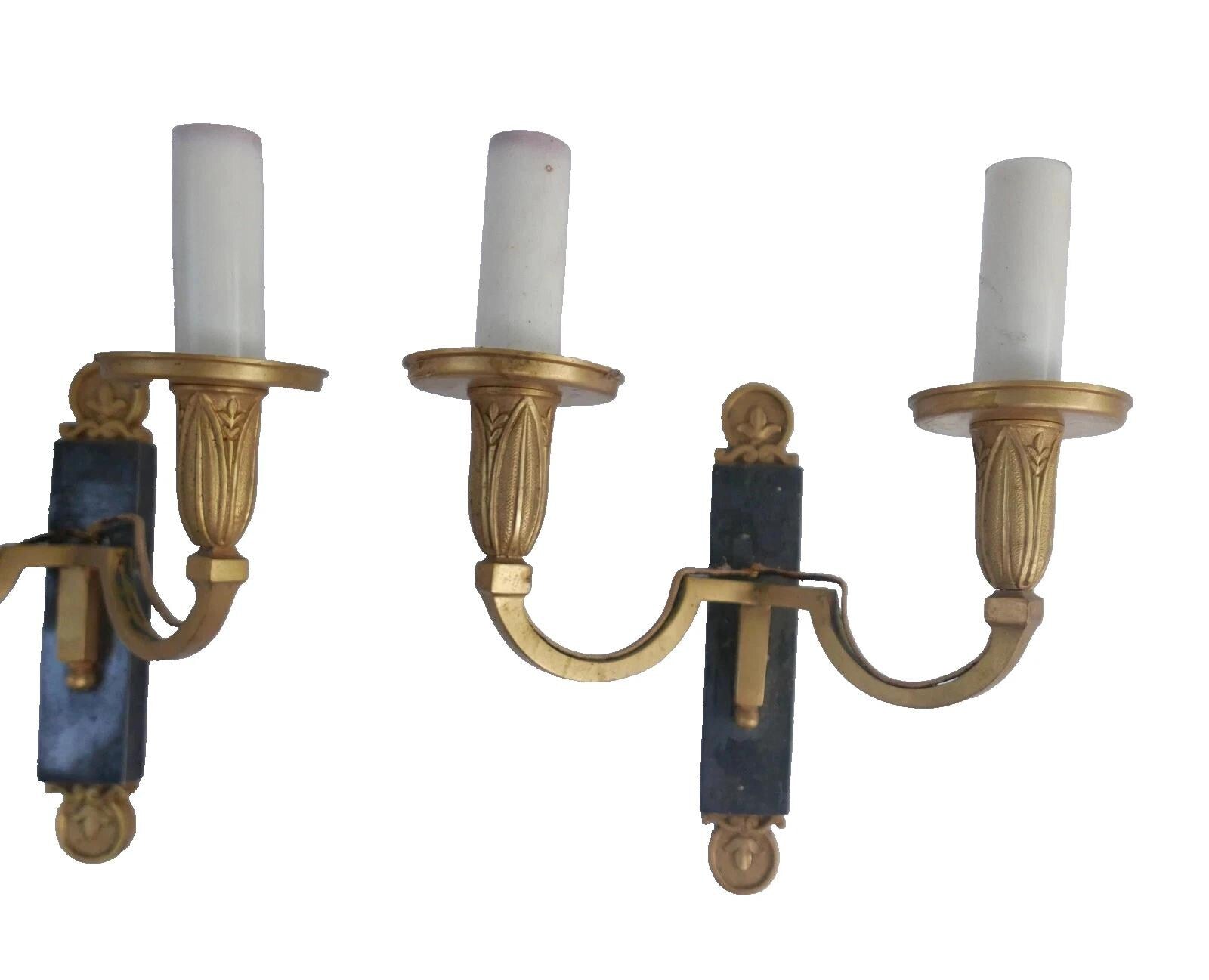 Pair of French Directoire Style Wall Sconces, Gilt Bronze and Patinated Iron — France, circa 1960