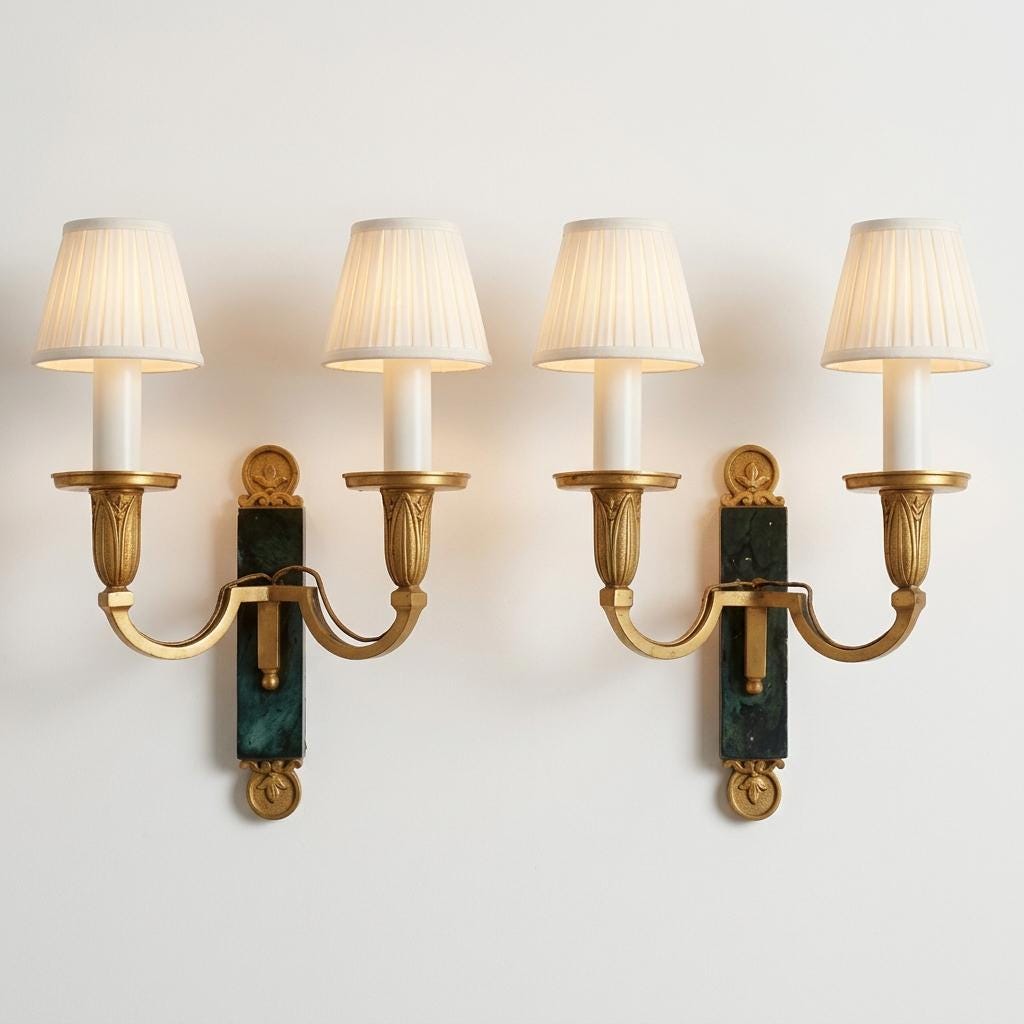 Pair of French Directoire Style Wall Sconces, Gilt Bronze and Patinated Iron — France, circa 1960