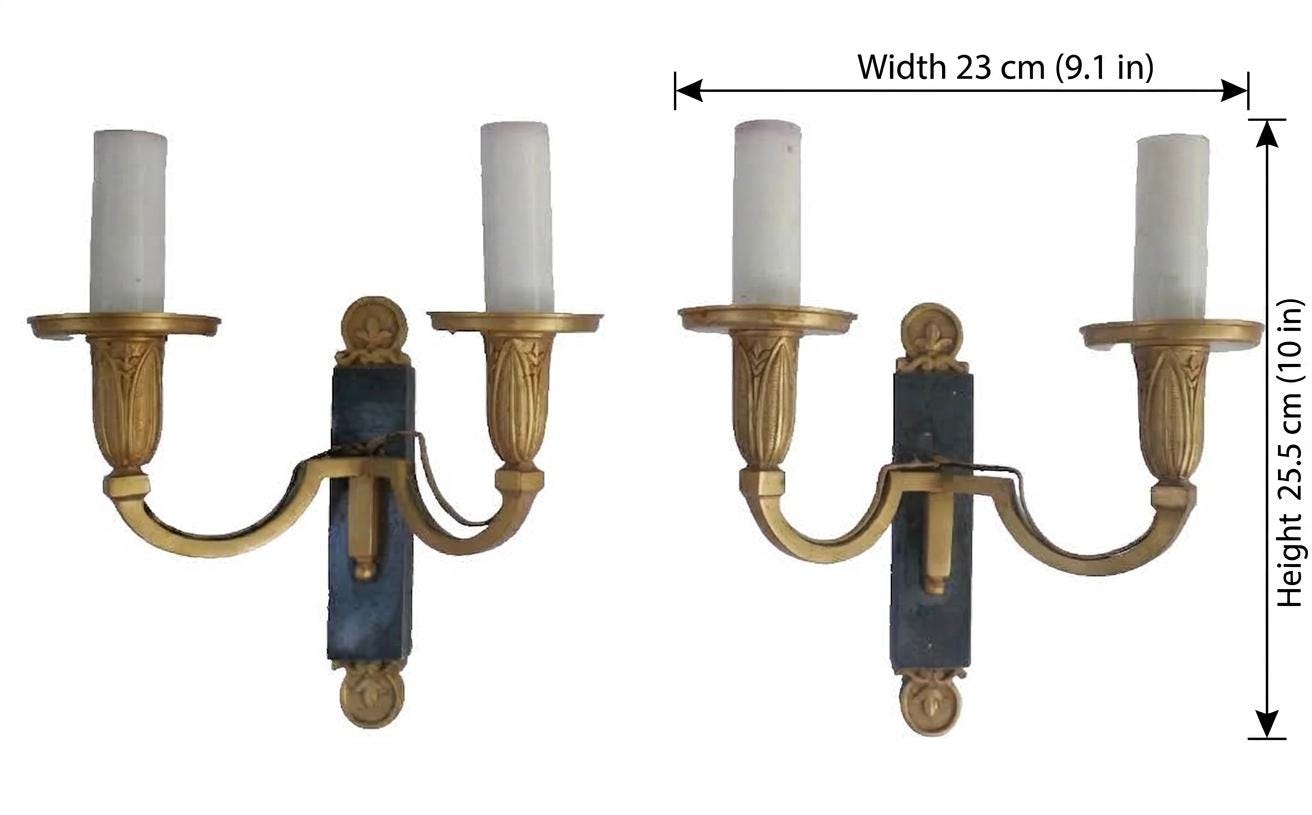 Pair of French Directoire Style Wall Sconces, Gilt Bronze and Patinated Iron — France, circa 1960