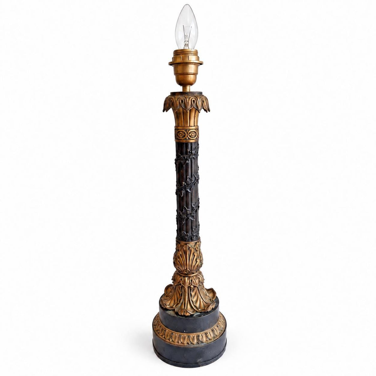 Antique French Bronze Column Table Lamp, Garnier Paris, Restauration Period — France, Early 19th Century