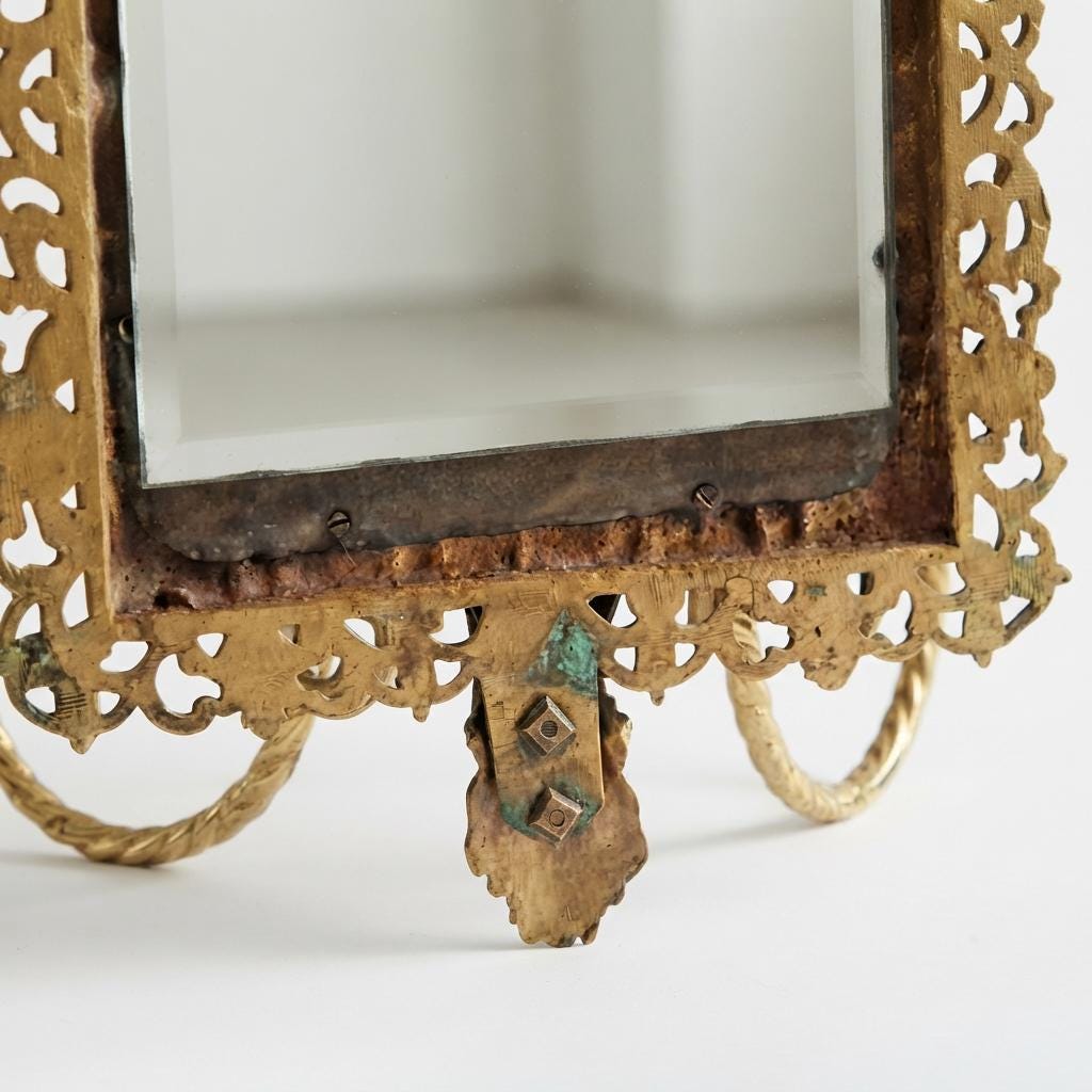 Antique Bronze Mirror Wall Sconce, Renaissance Style with Three Candle Arms and Mask Crest — Continental, 19th Century