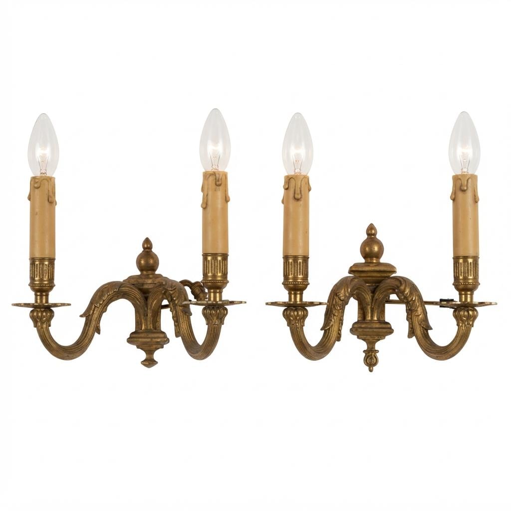 Pair of French Gilt Bronze Double Arm Wall Sconces, Louis XV Style — France, Early 20th Century