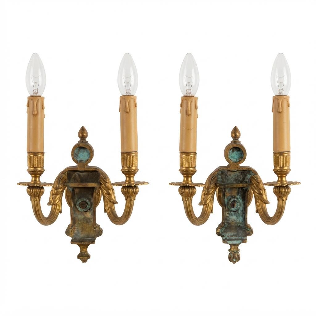 Pair of French Gilt Bronze Double Arm Wall Sconces, Louis XV Style — France, Early 20th Century