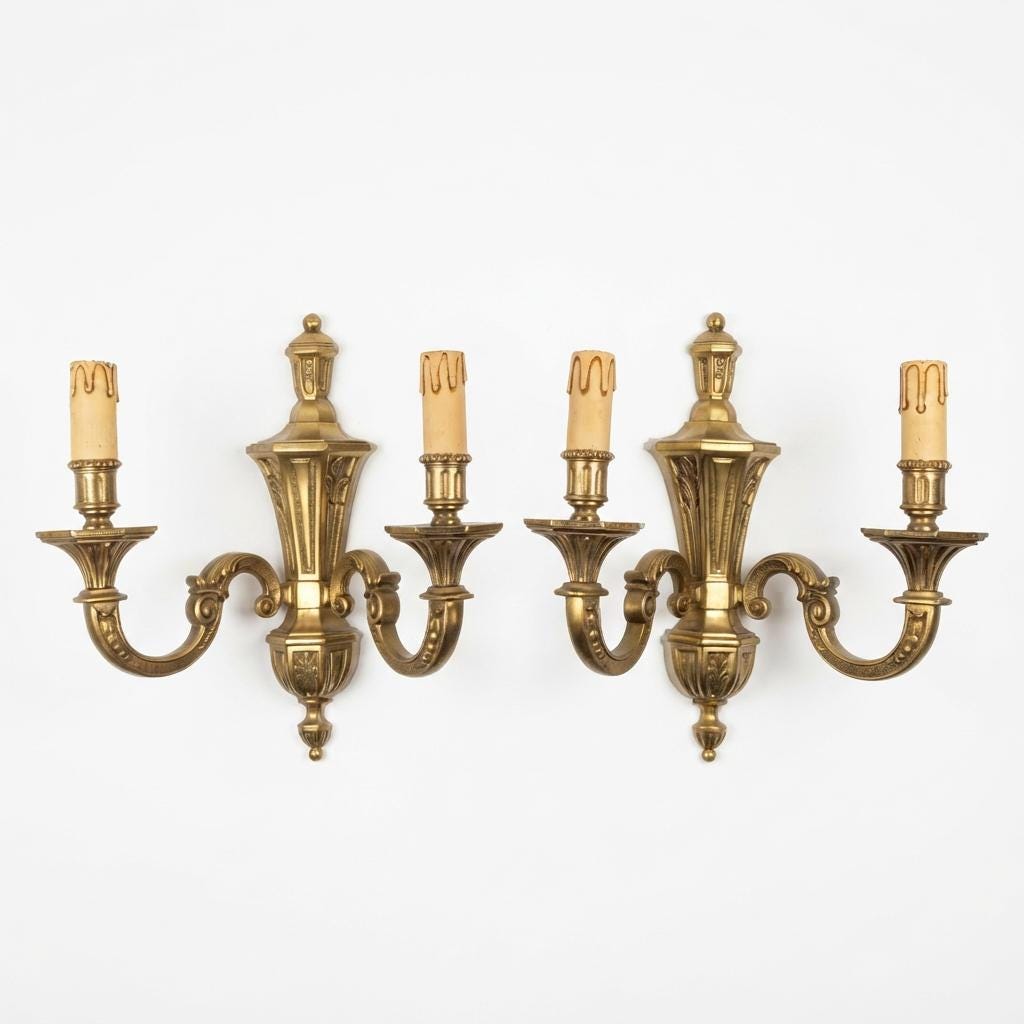 Pair of French Gilt Bronze Double Arm Wall Sconces, Neoclassical Urn Form — France, Early 20th Century