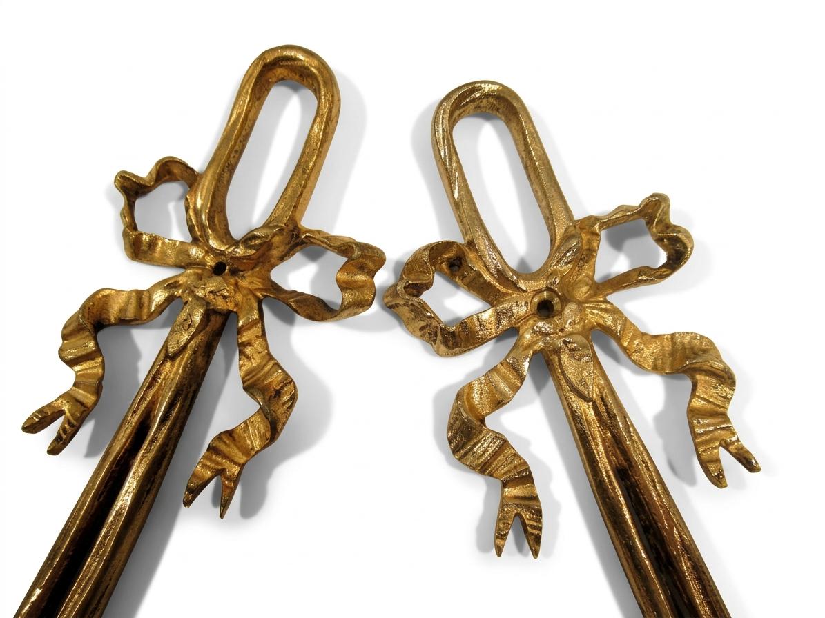 Pair of French Gilt Bronze Wall Sconces, Louis XVI Bow and Ram's Head — France, Early 20th Century