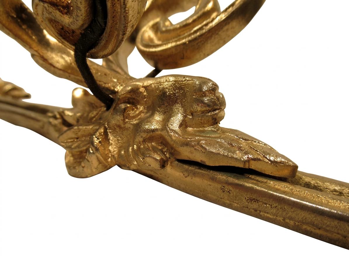 Pair of French Gilt Bronze Wall Sconces, Louis XVI Bow and Ram's Head — France, Early 20th Century