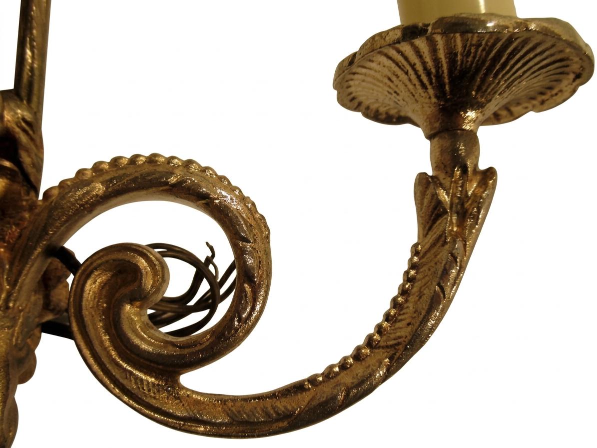 Pair of French Gilt Bronze Wall Sconces, Louis XVI Bow and Ram's Head — France, Early 20th Century