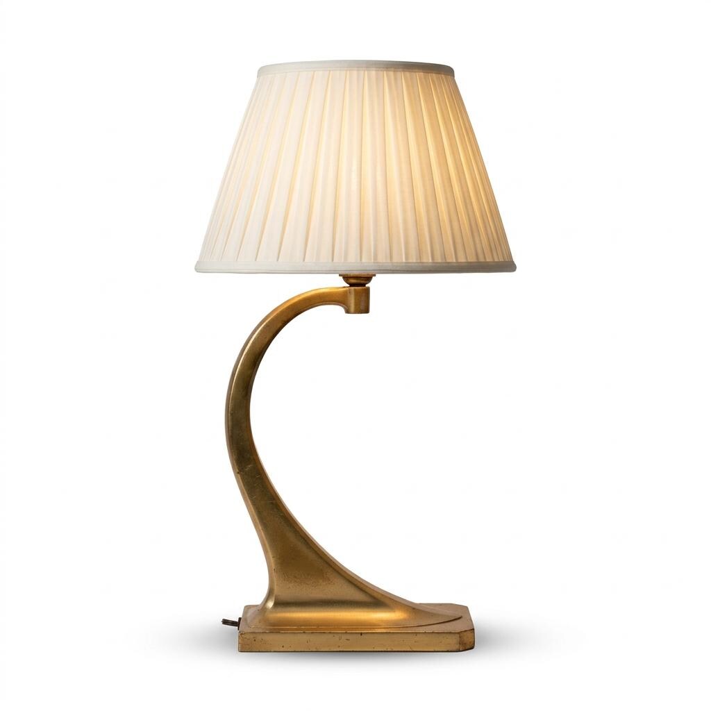 Antique French Art Deco Table Lamp Base, Gilt Régule Swan Neck, Numbered Model — France, circa 1930
