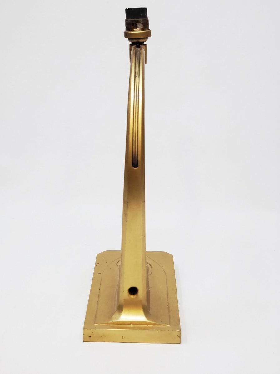 Antique French Art Deco Table Lamp Base, Gilt Régule Swan Neck, Numbered Model — France, circa 1930
