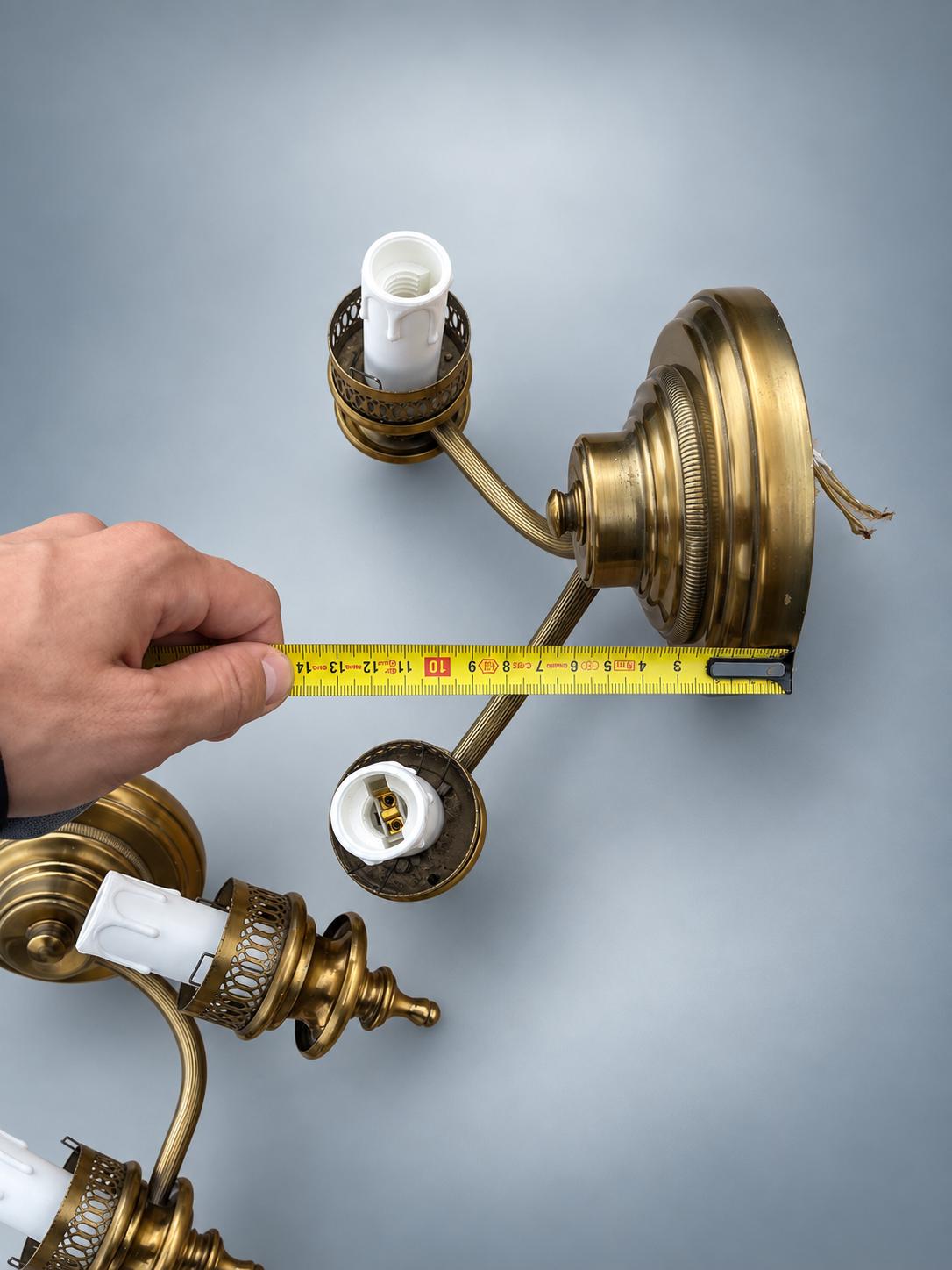 Pair of French Style Brass Two-Light Wall Sconces — Scrolled Arms with Pierced Candle Cup Galleries