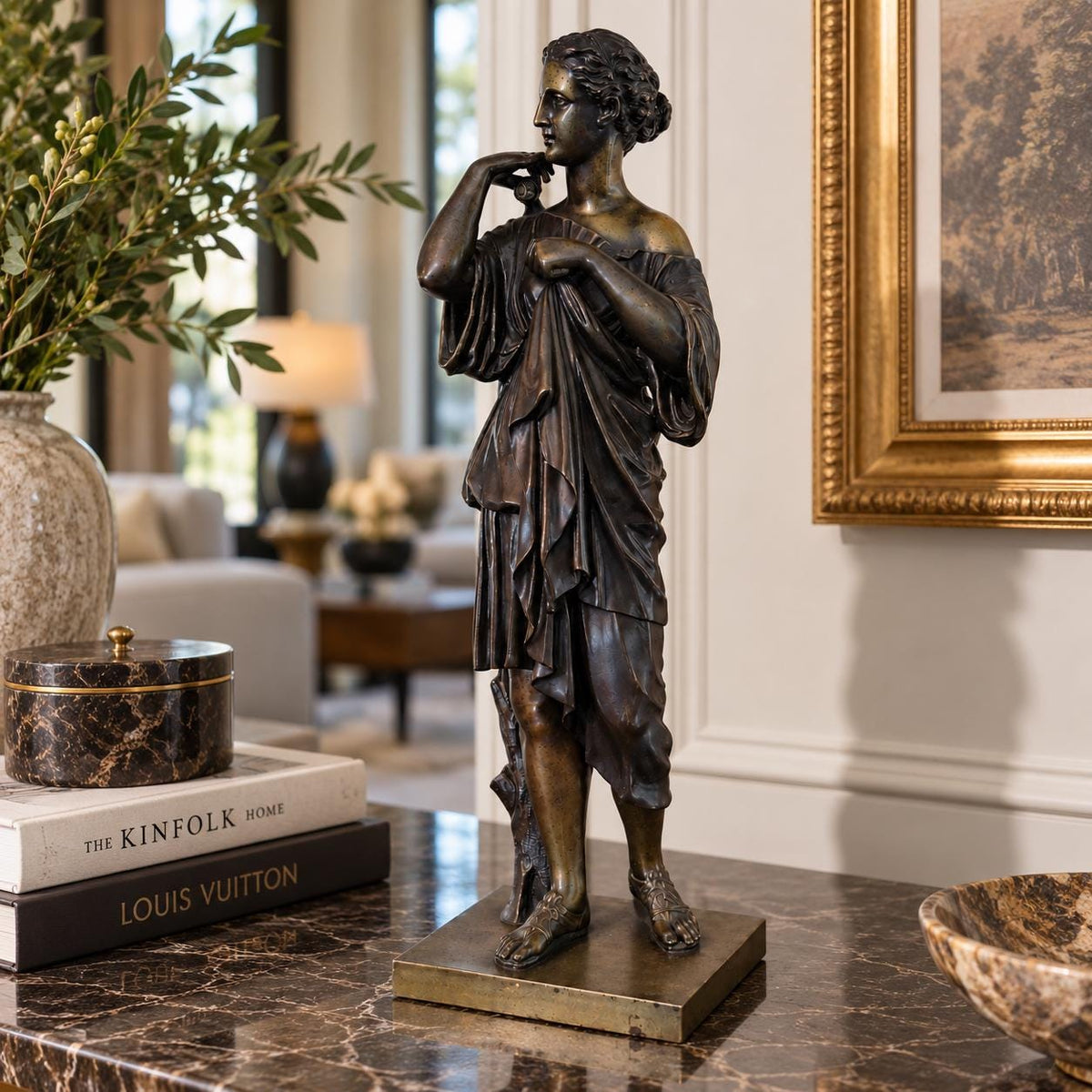 Antique Bronze Diana of Gabies Sculpture, Signed Dethy, After the Antique — France, Late 19th Century
