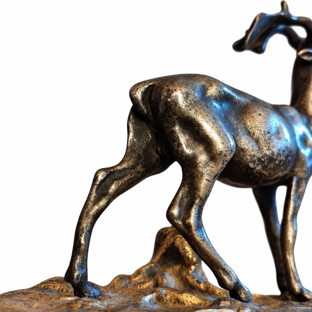 Antique Bronze Fallow Deer Sculpture, Silvered Figure on Gilt Bronze Base — French Animalier School, Late 19th Century