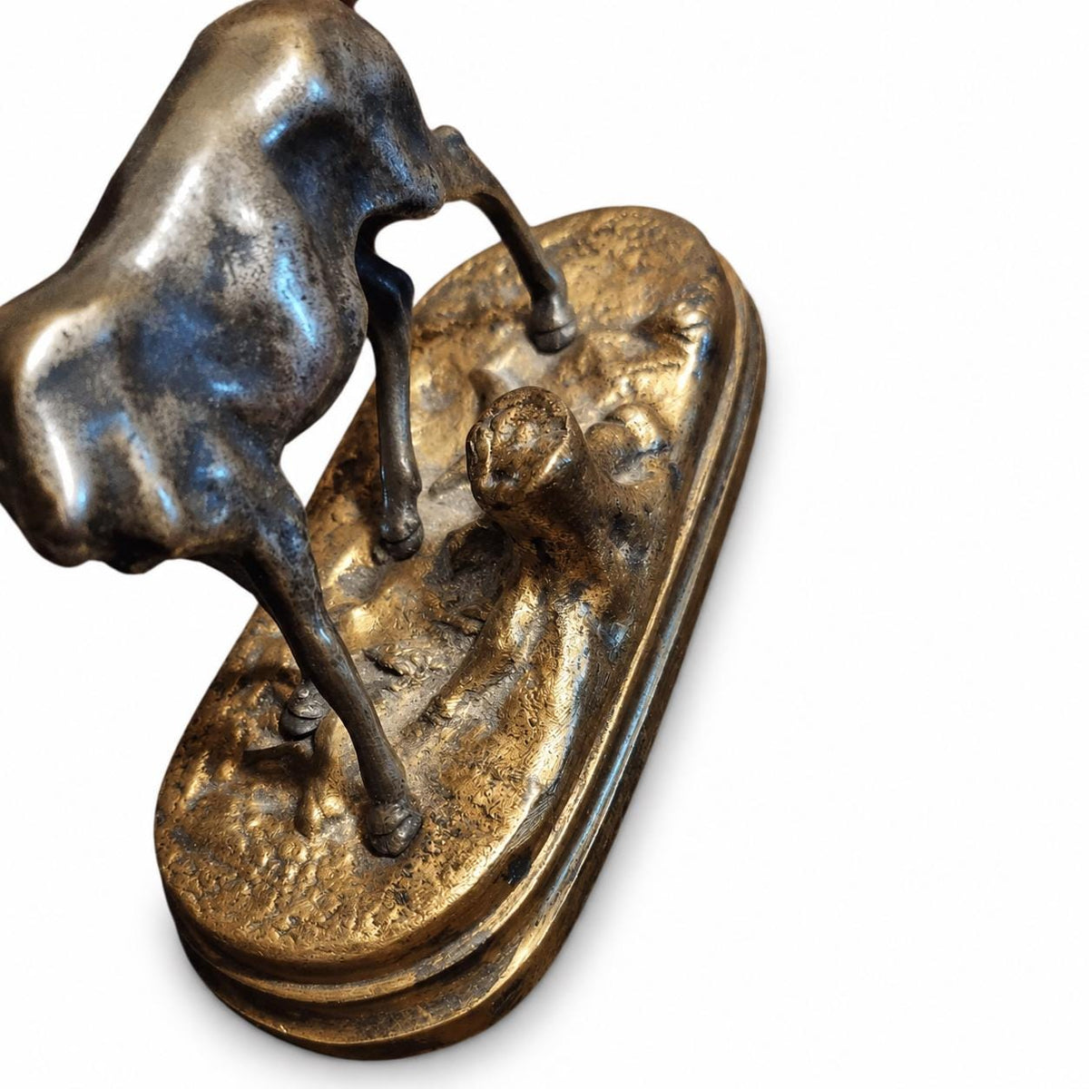 Antique Bronze Fallow Deer Sculpture, Silvered Figure on Gilt Bronze Base — French Animalier School, Late 19th Century