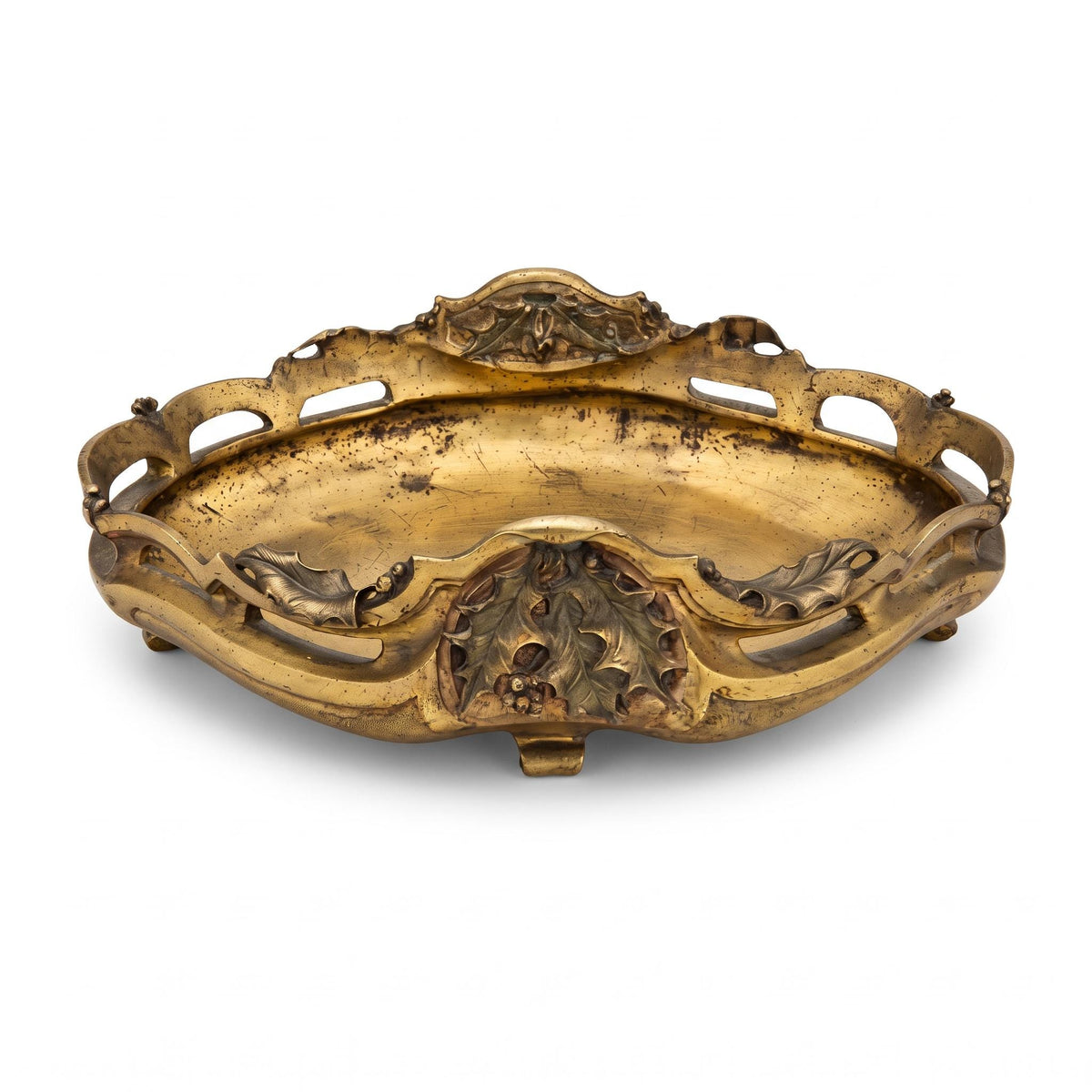 Antique French Art Nouveau Bronze Jardinière, Holly Model, Signed E. Gros — France, Late 19th Century