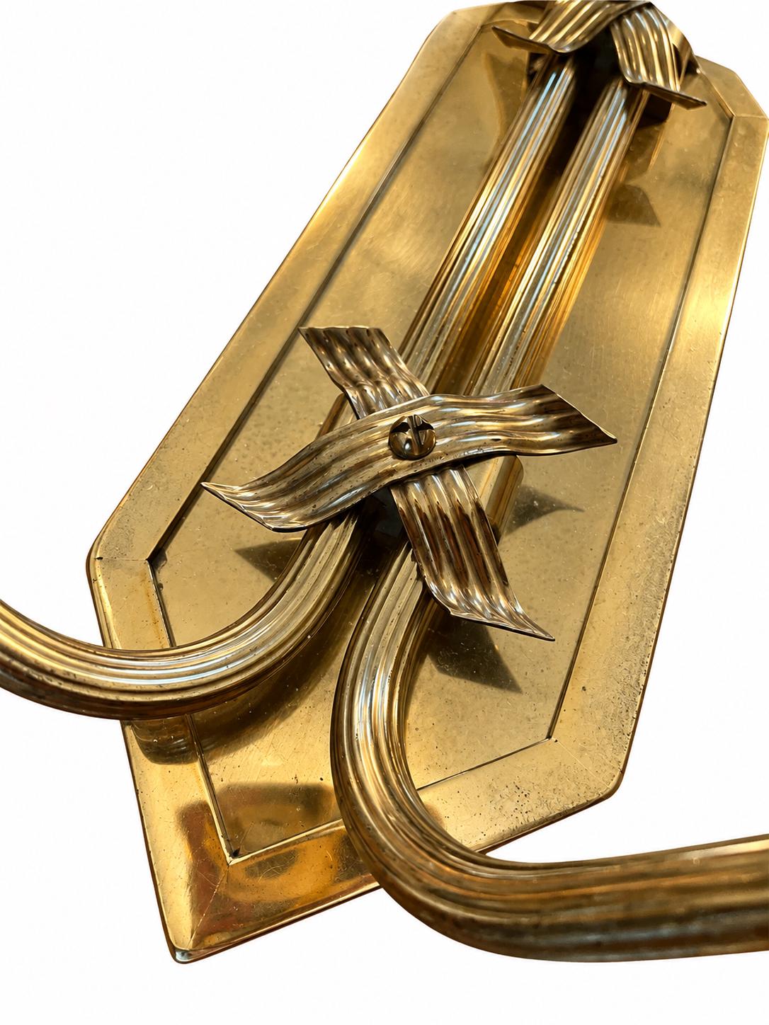 Set of Five German Art Deco Brass Wall Sconces, PE Stamped, Frosted Glass Shades — Hamburg, circa 1930