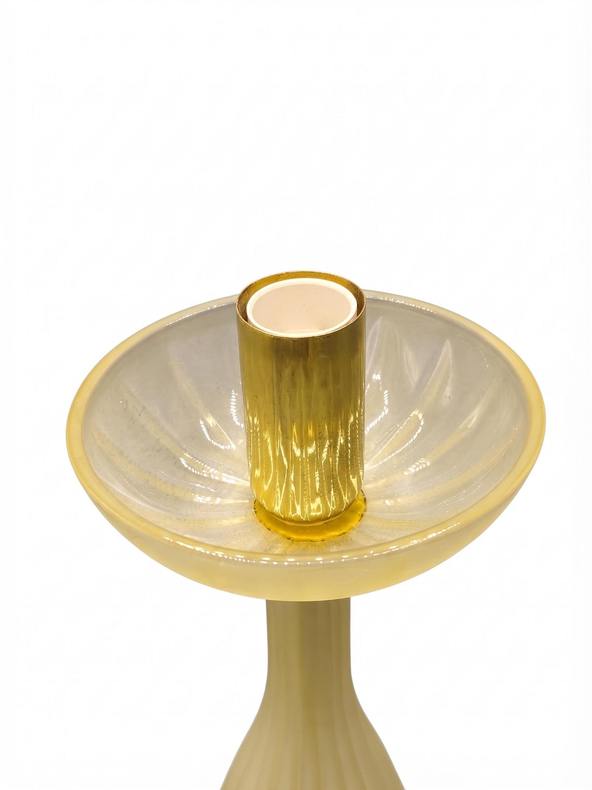 Vintage Italian Yellow Glass and Brass Table Lamp, Murano Style — Italy, circa 1970