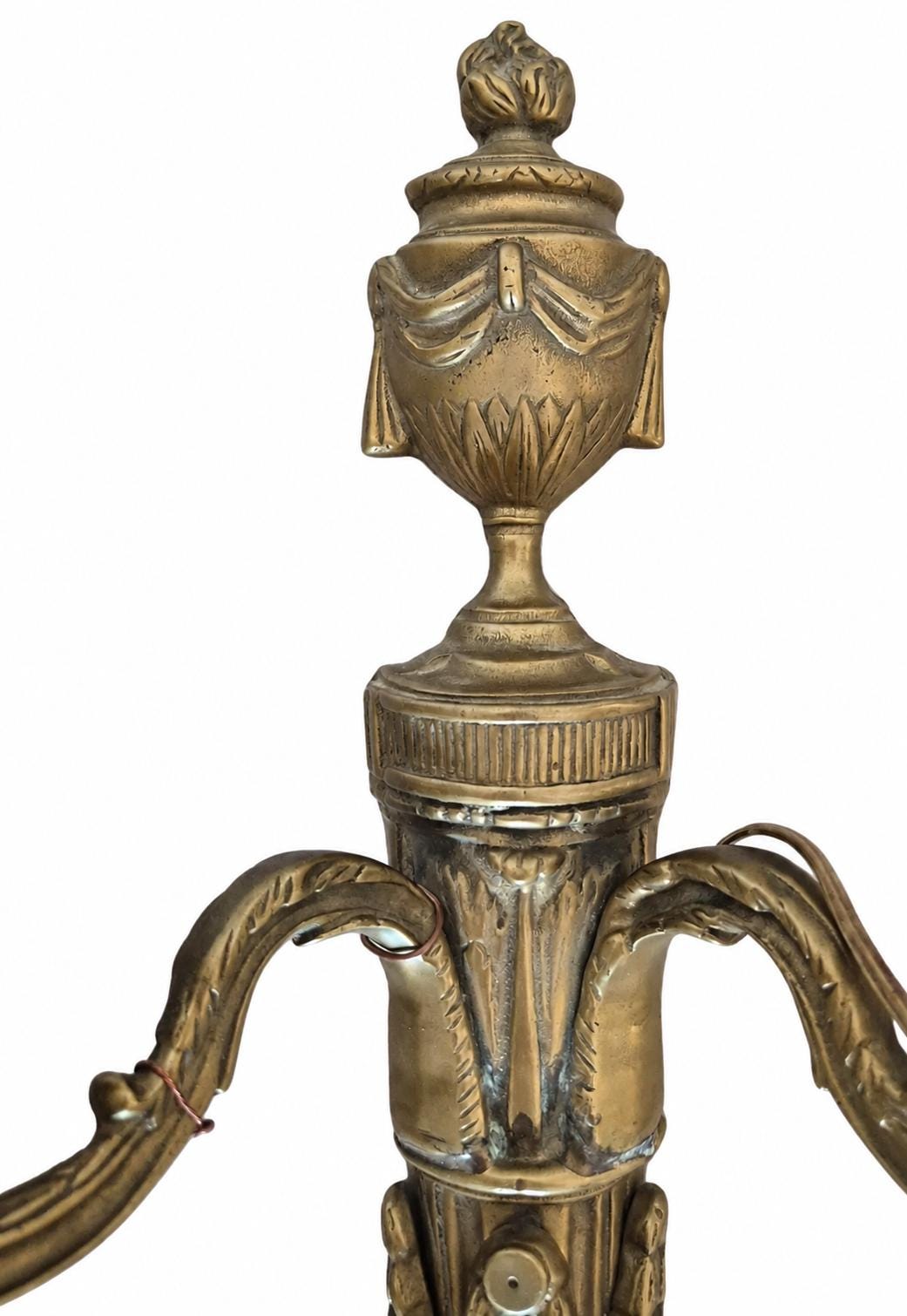 Pair of Antique French Bronze Two-Arm Wall Sconces, Louis XVI Quiver and Urn — France, Early 20th Century
