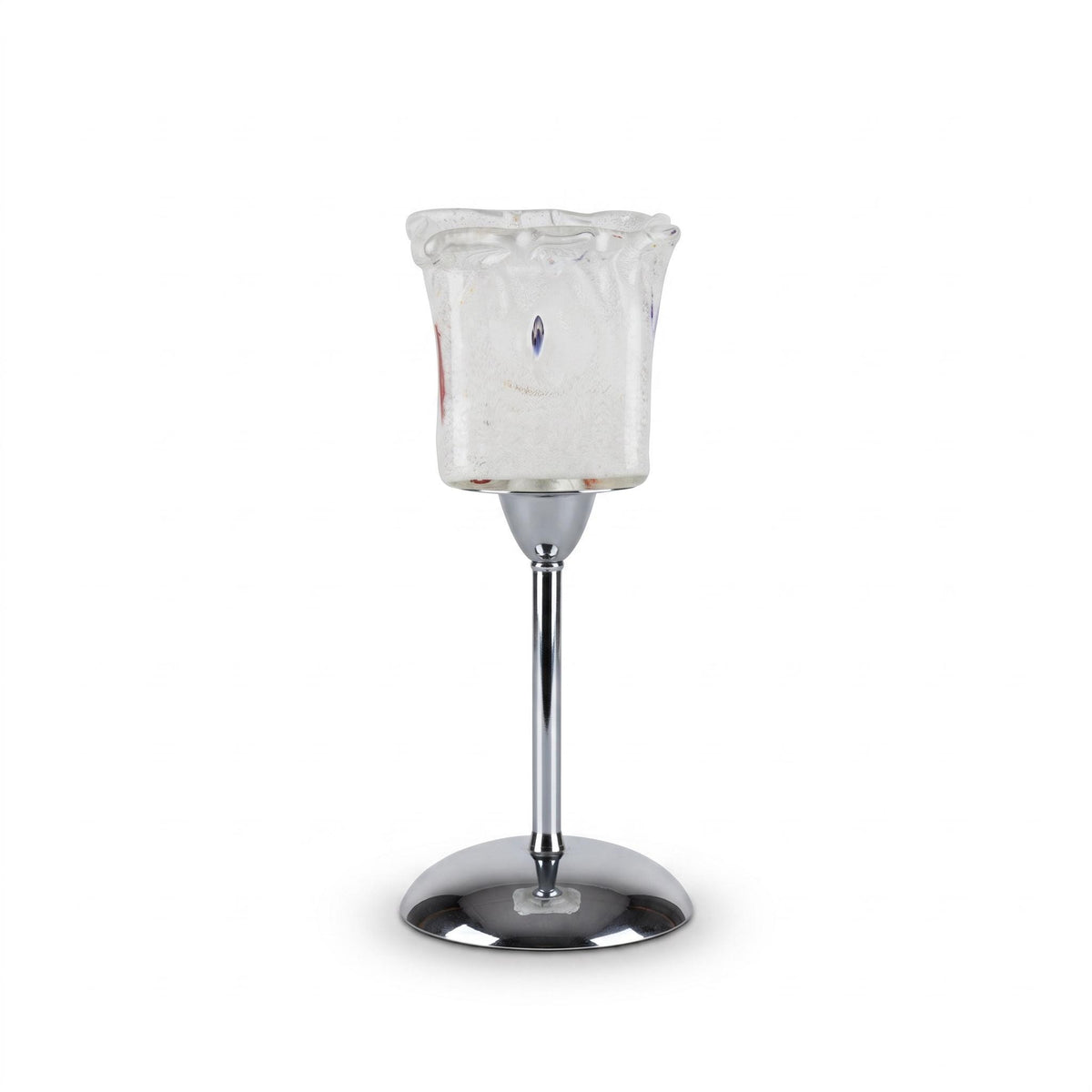 Murano Glass Table Lamp, Pulegoso Glass Shade with Millefiori on Chrome Stem — Italian, 1970s