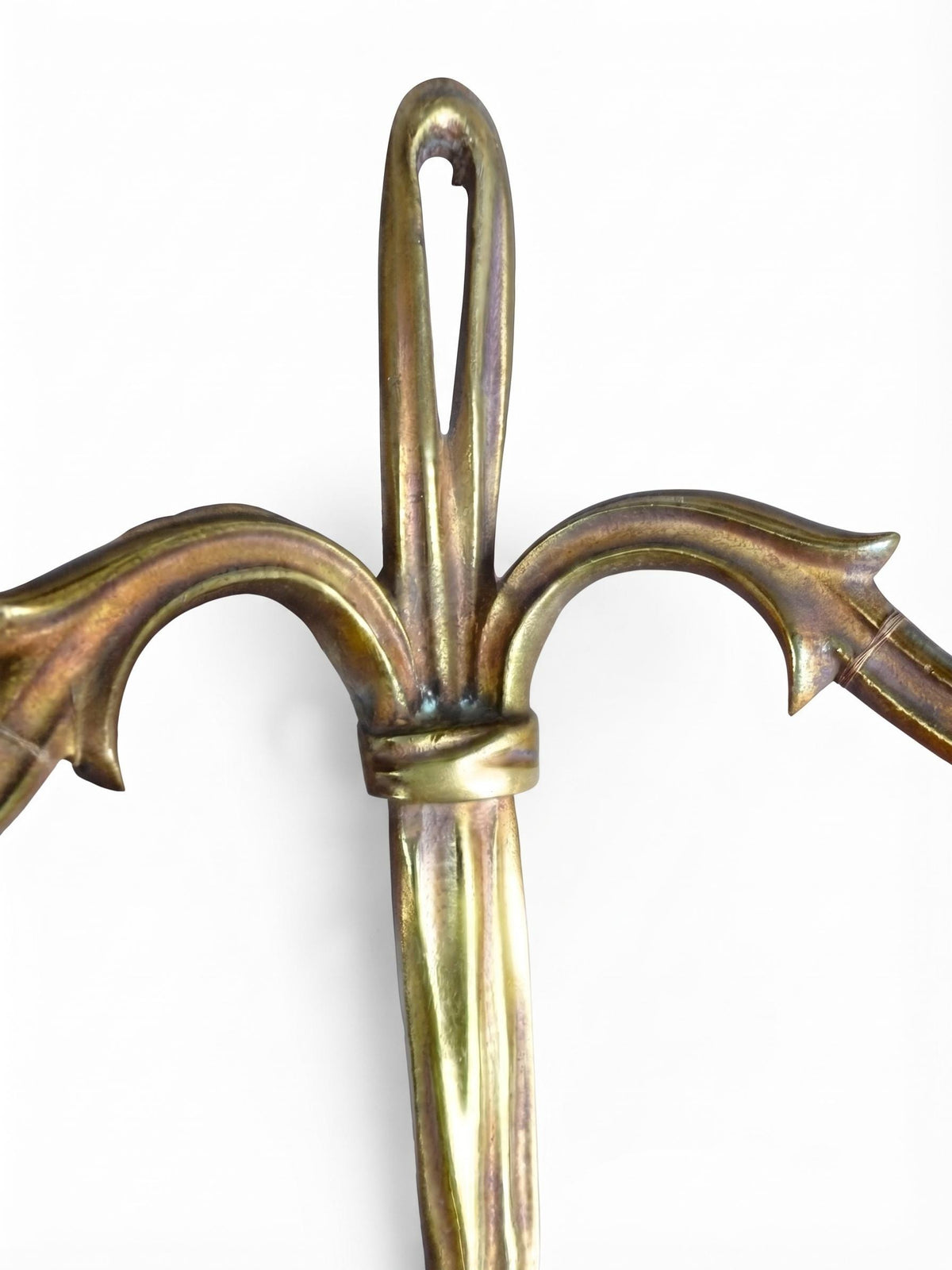 Louis XVI Style Ribbon Wall Sconces Pair, Gilt Metal Two Arm Sconces with Tassels — French
