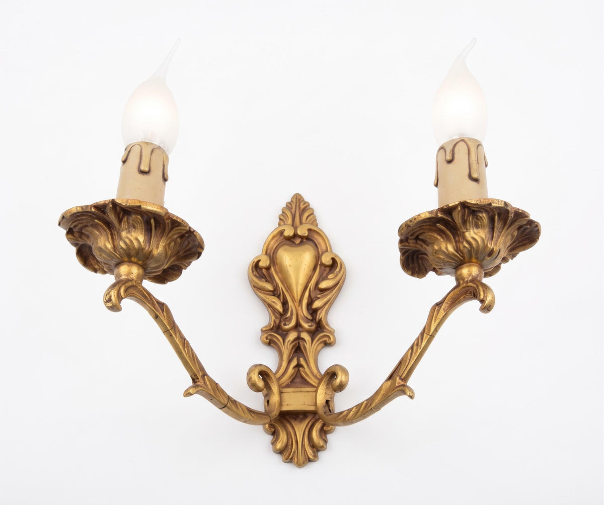 Louis XV Style Bronze Wall Sconces Pair, Rocaille Two Arm Sconces, Terras Lyon — French, 1970s–80s