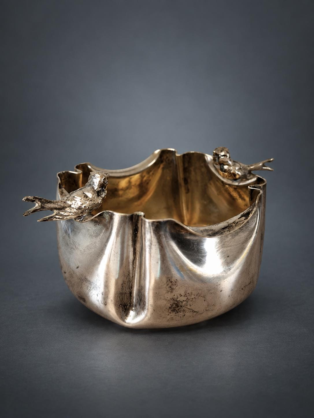 Antique Silver-Plated Trinket Dish with Swallows, Art Nouveau — France, Late 19th Century