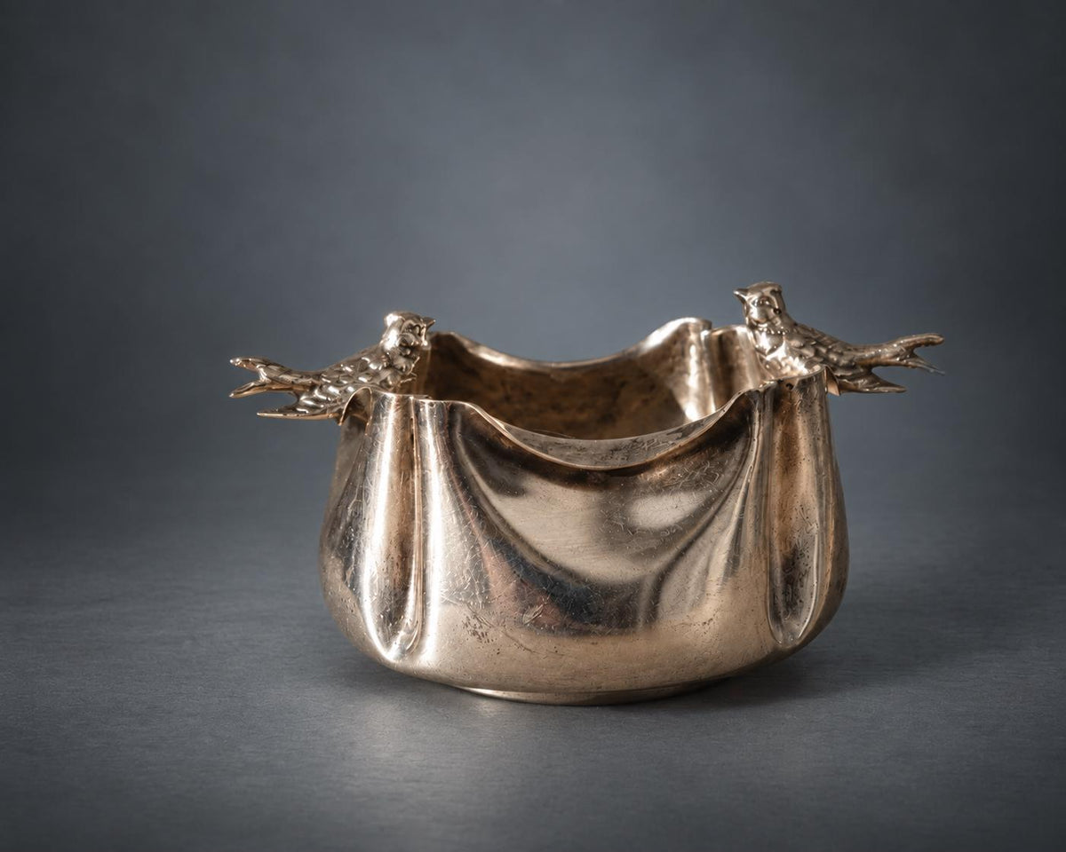 Antique Silver-Plated Trinket Dish with Swallows, Art Nouveau — France, Late 19th Century