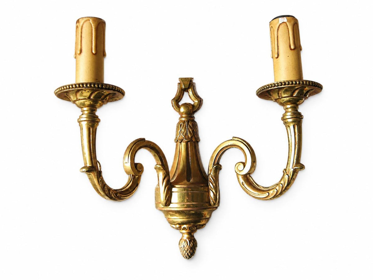 Louis XVI Style Bronze Wall Sconces Set of Three, Marked Bronze Two Arm Sconces — French, Contemporary
