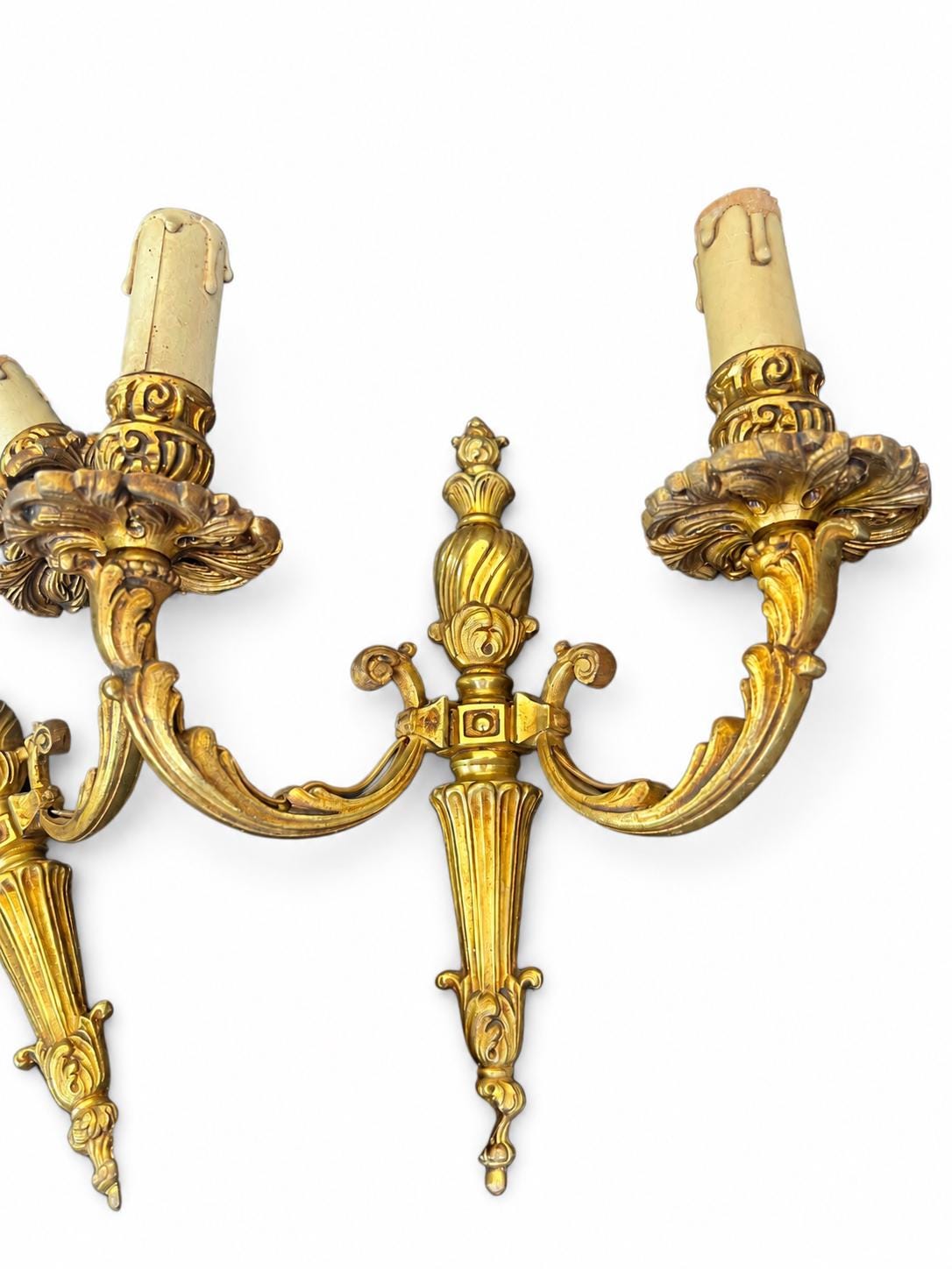 Petitot Wall Sconces Pair, Signed Louis XV Style Gilt Bronze Single Arm Sconces — French, Circa 1960