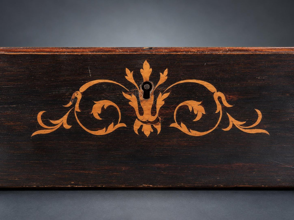 Antique French Marquetry Wood Toilette Box, Napoleon III Style, Locking Correspondence Box — France, Late 19th Century