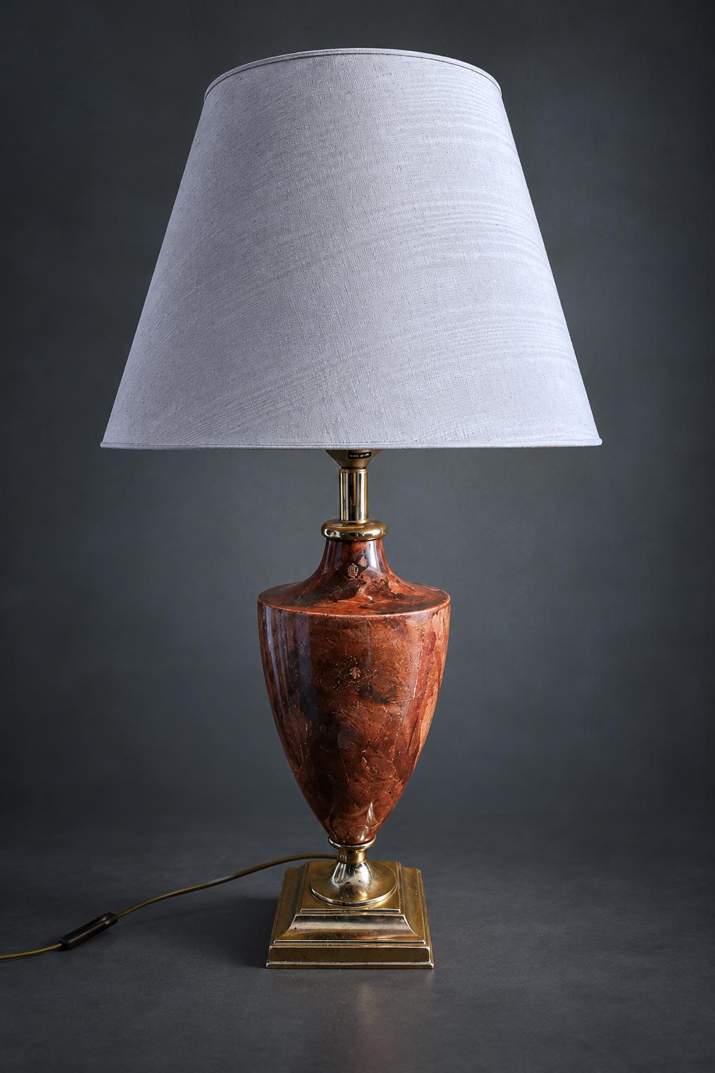 Vintage French Table Lamp, Maison Le Dauphin, Marbled Amber Resin Urn Body with Brass Fittings — France, 1970s