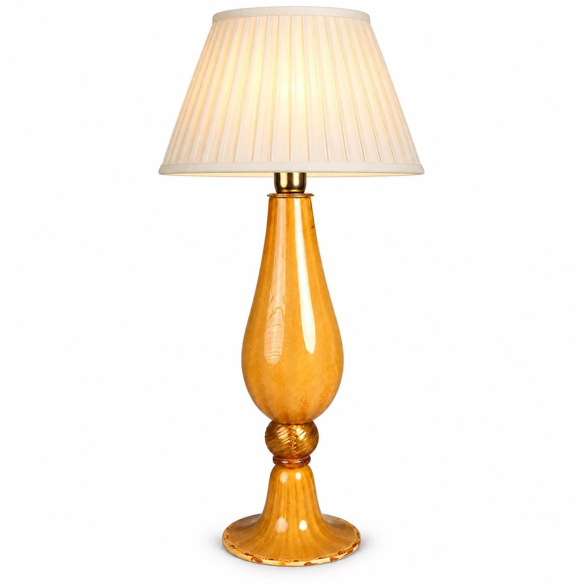 Amber Blown Glass Lamp Base with Gilt Inclusions — Italian Glassmaking Tradition