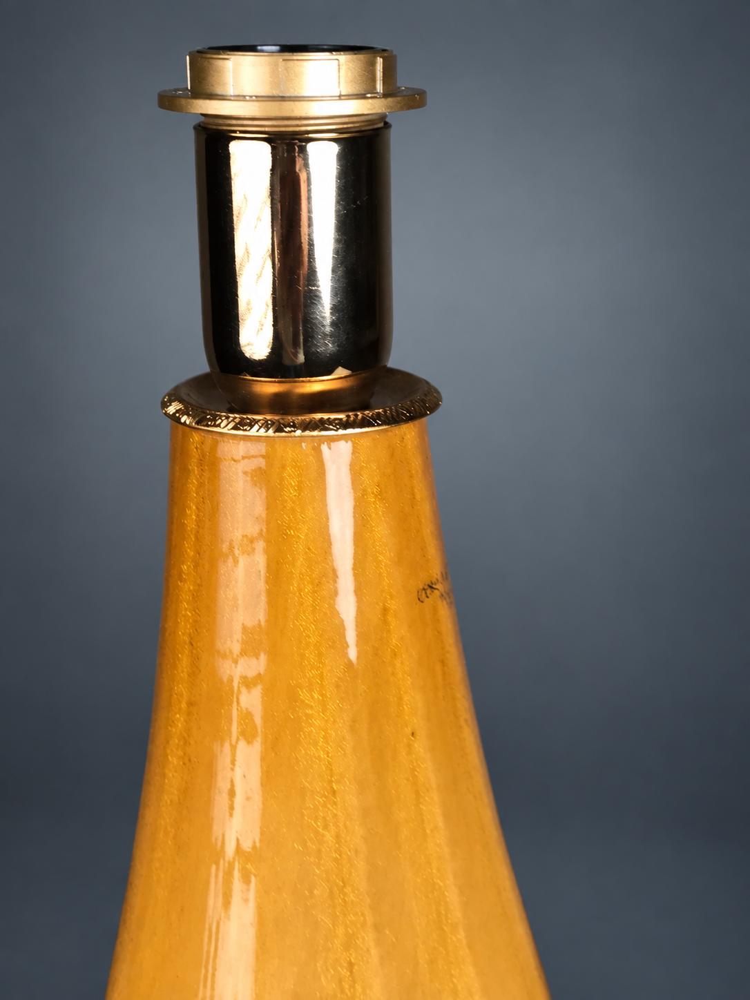 Amber Blown Glass Lamp Base with Gilt Inclusions — Italian Glassmaking Tradition