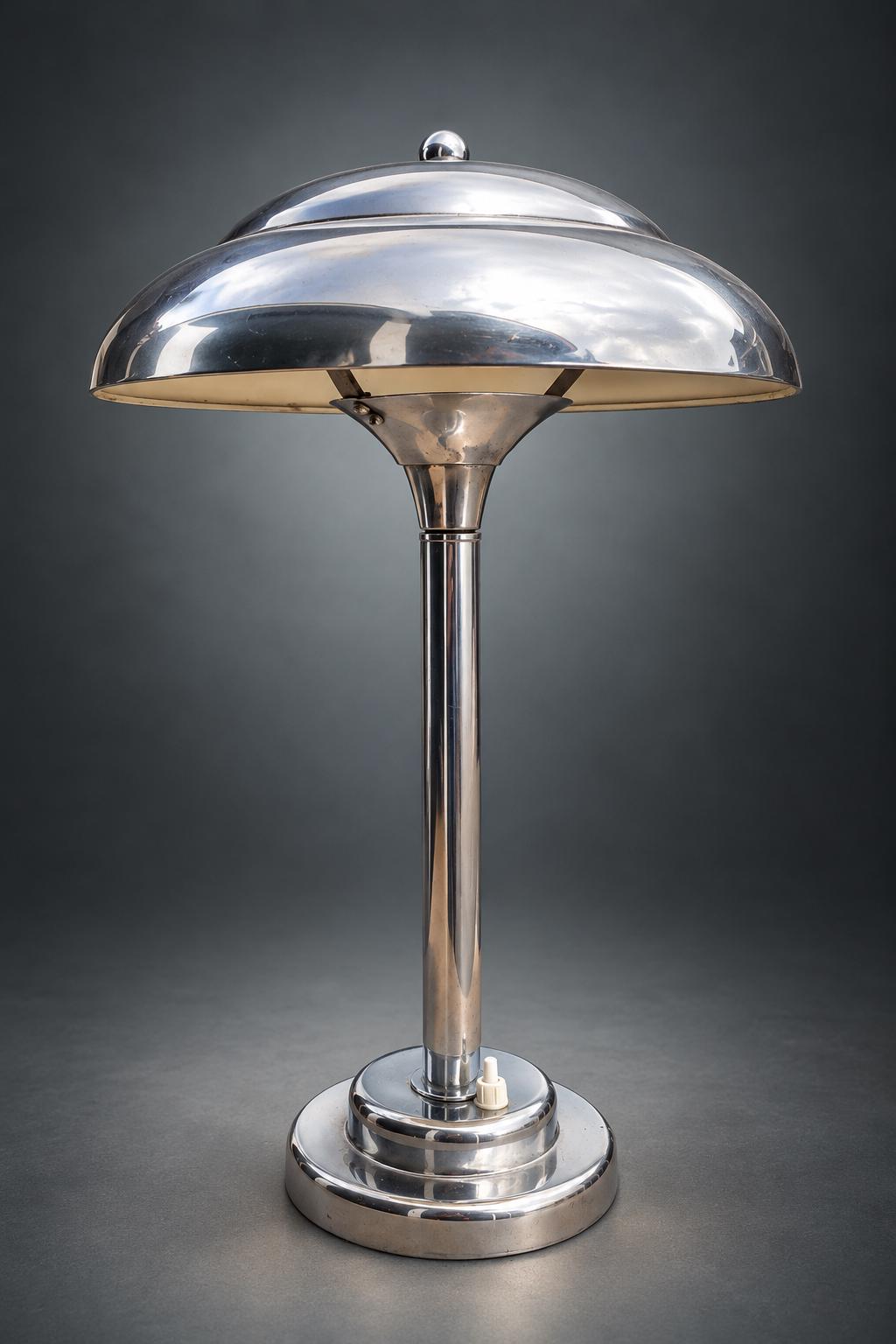 Chrome Mushroom-Form Table Lamp with Domed Reflector Shade