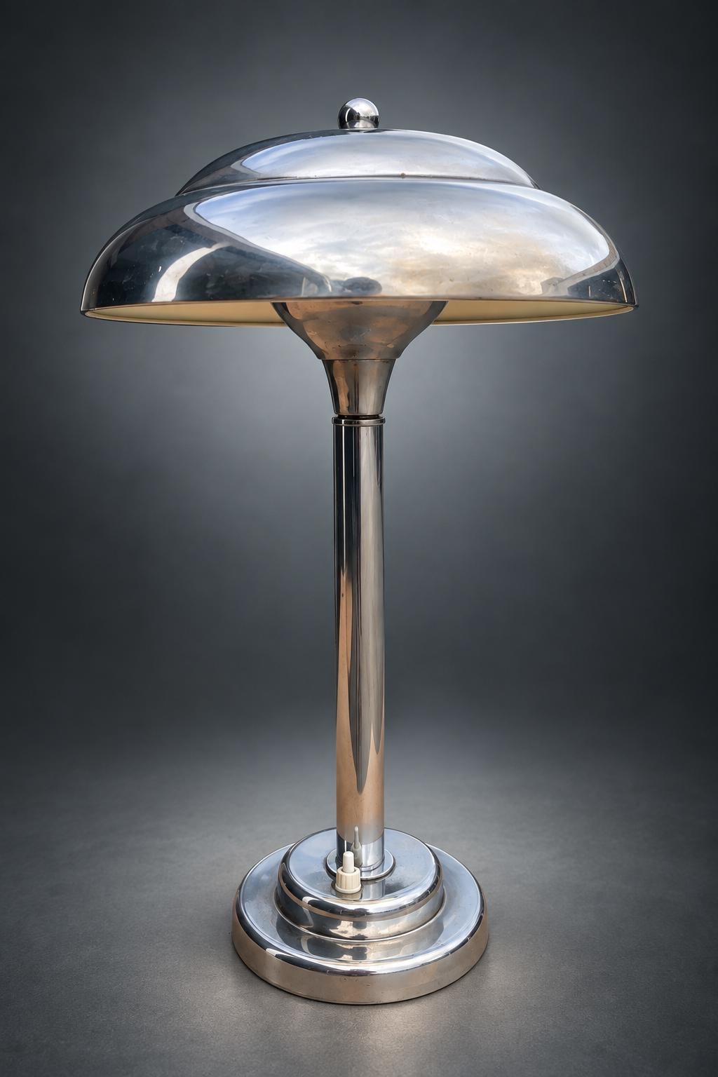 Chrome Mushroom-Form Table Lamp with Domed Reflector Shade