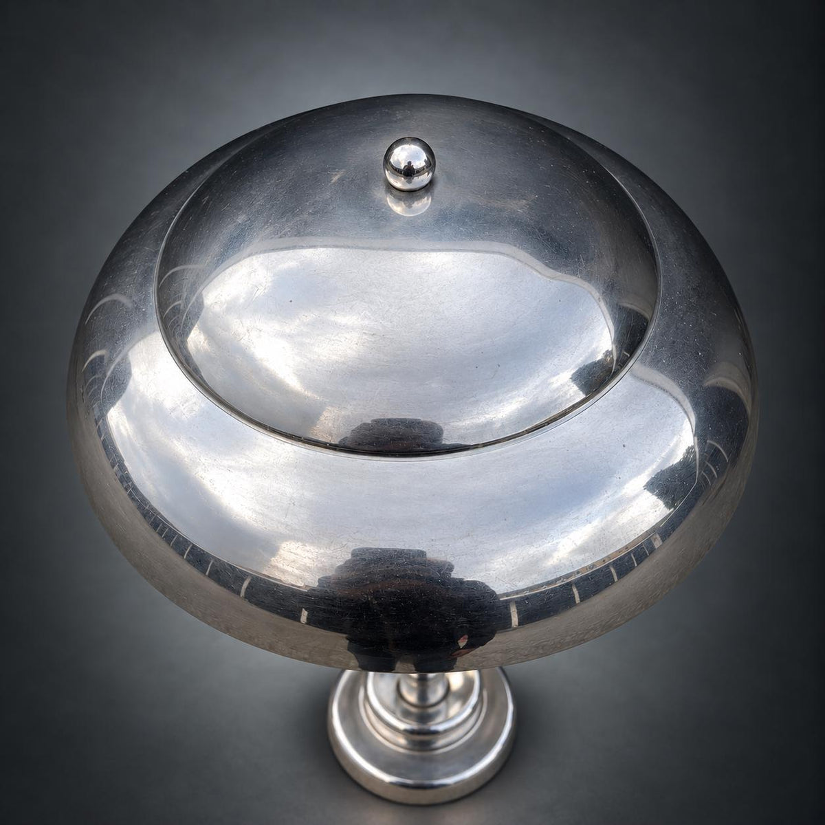 Chrome Mushroom-Form Table Lamp with Domed Reflector Shade