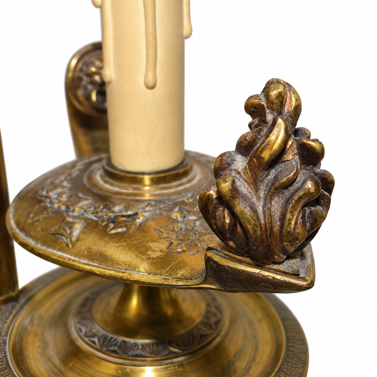 Gilt Metal Oil-Lamp Form Table Lamp, Green Tole Shade with Quiver and Torch Motif