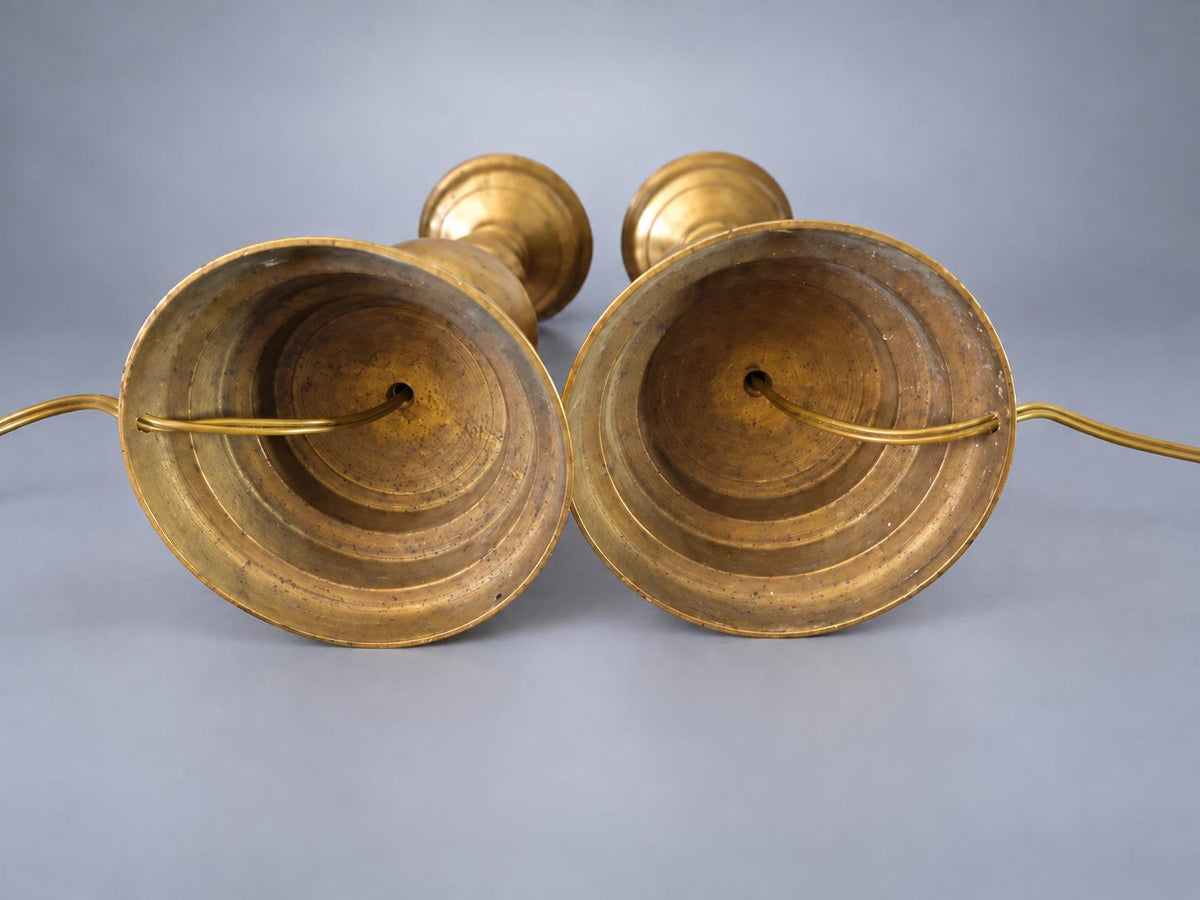 Pair of Electrified Candlestick-Form Table Lamps in Brass-Toned Metal 38 x 14 cm