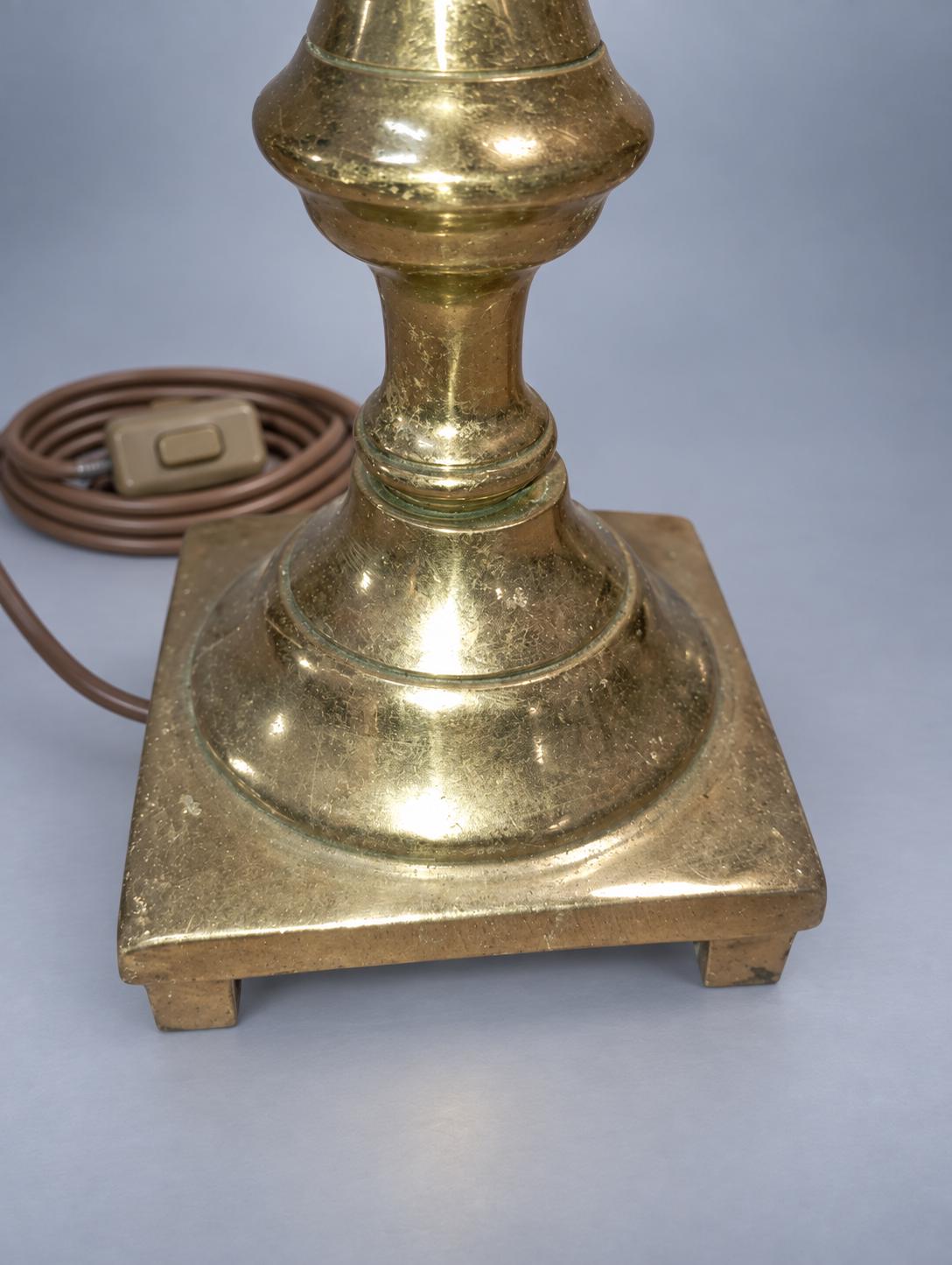 Pair of Gold-Tone Candlestick Table Lamp Bases, Square Feet, 27 cm